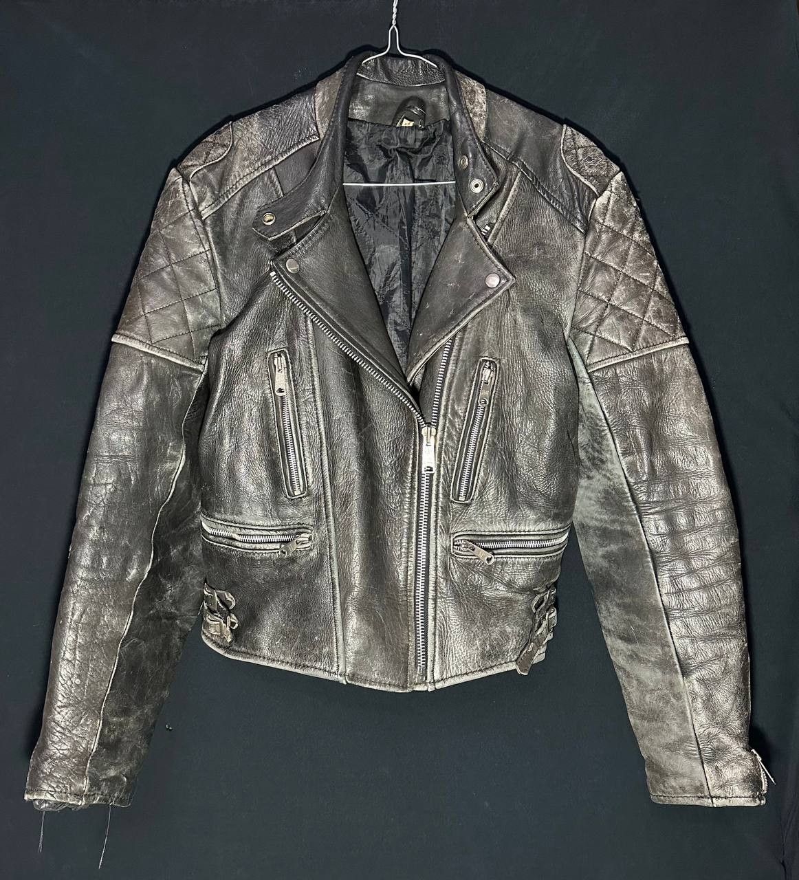 Genuine Leather × Leather Real Leather Jacket Vintage Motorcycle Biker Retro Racer Size L / US 10 / IT 46 - 1 Thumbnail