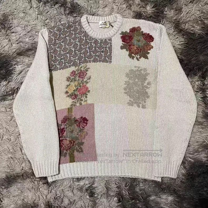 Hermes Showpiece floral cashmere knitted sweater