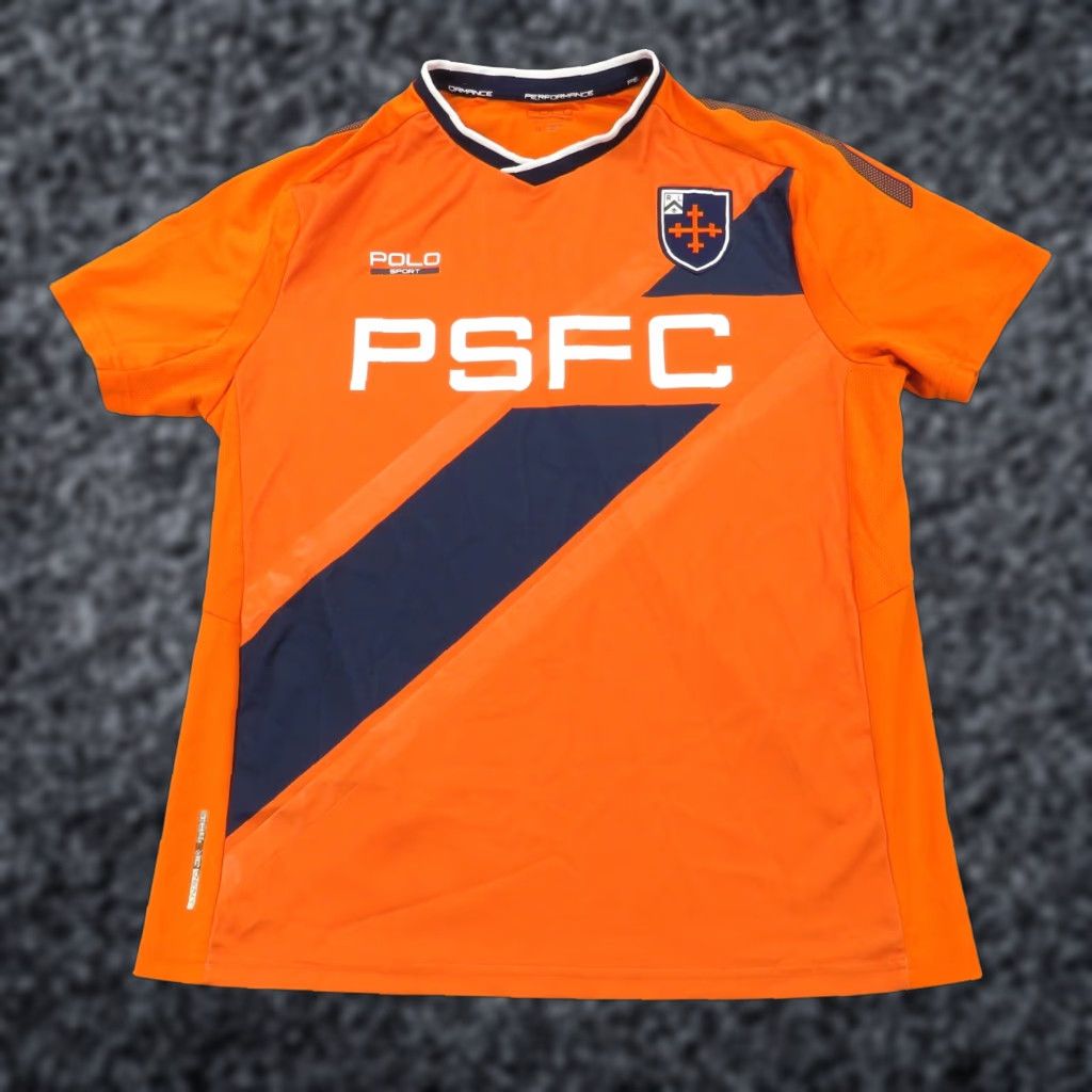 Vintage VINTAGE Polo Sport Shirt Mens M Orange Navy Jersey Crest Patch PSFC Soccer Size US M / EU 48-50 / 2 - 1 Thumbnail