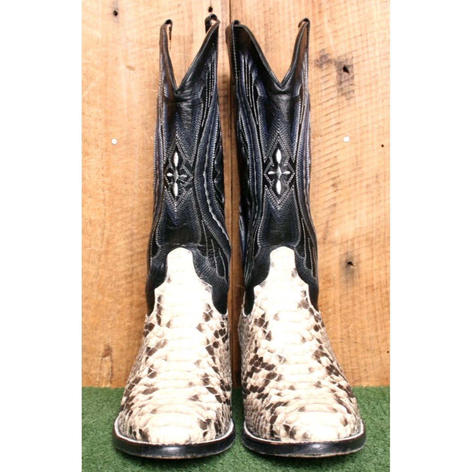 Vintage Don Cuco's Western Boots MEX 26 EEE ≈ US 7.5 EE Men's Snakeskin Leather Black Brown Western Cowboy Pull On Boots Size US 8 / EU 41 - 3 Thumbnail