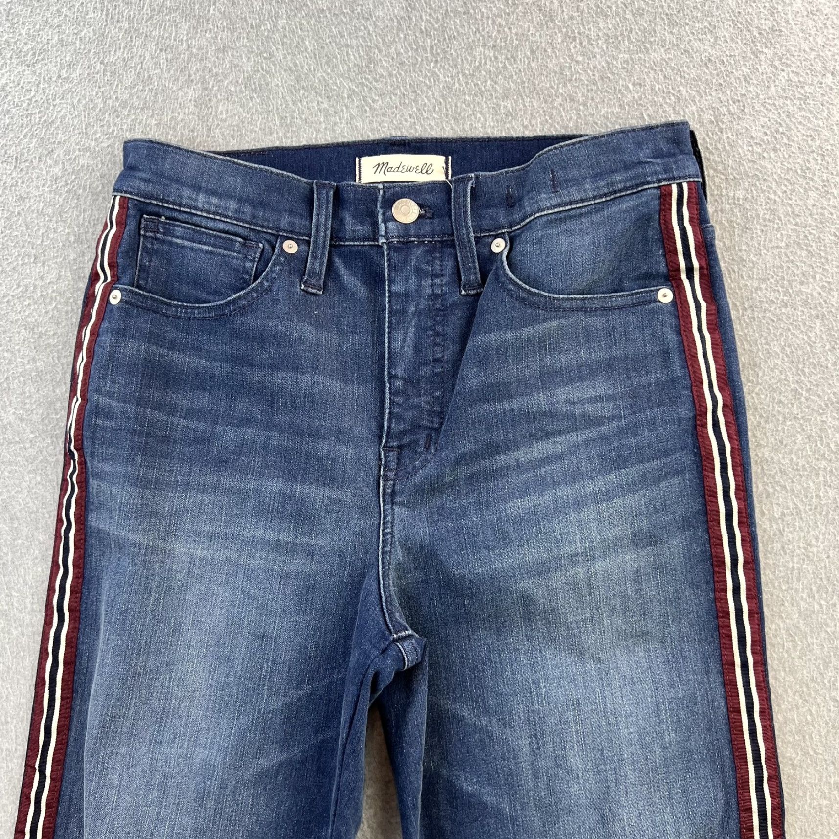 Madewell Madewell Jeans Womens 28 Blue Stovepipe High Rise Stripe Side Straight Leg Denim Size 28" / US 6 / IT 42 - 4 Thumbnail