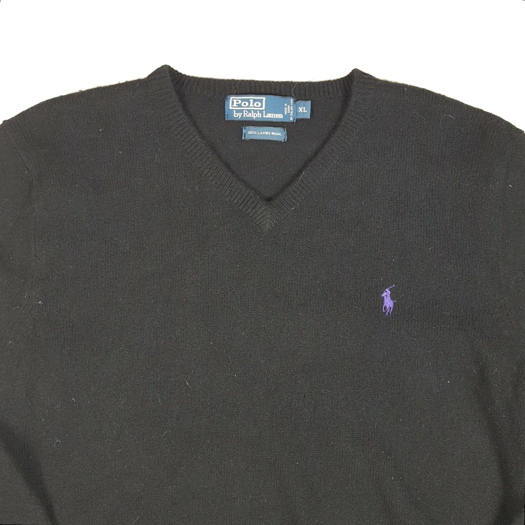 Polo Ralph Lauren VINTAGE Polo Ralph Lauren Mens Size XL Pony Logo Knit Pullover Sweater Black Lambs Wool V-Neck Preppy Size US XL / EU 56 / 4 - 2 Thumbnail