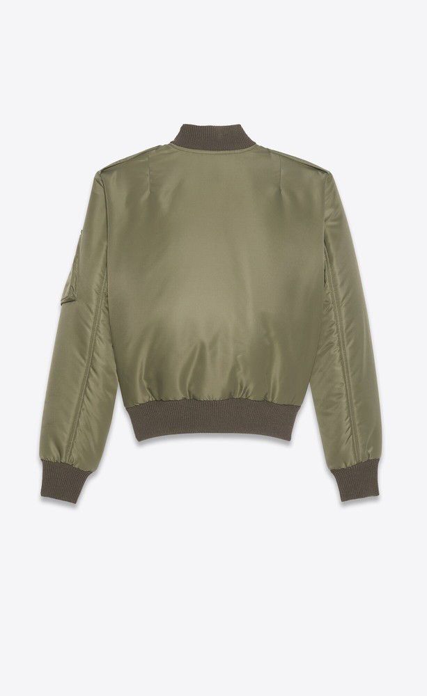 Saint Laurent Paris o1s1wg111224 Nylon Bomber Jacket in Dark Green Size L / US 10 / IT 46 - 2 Thumbnail