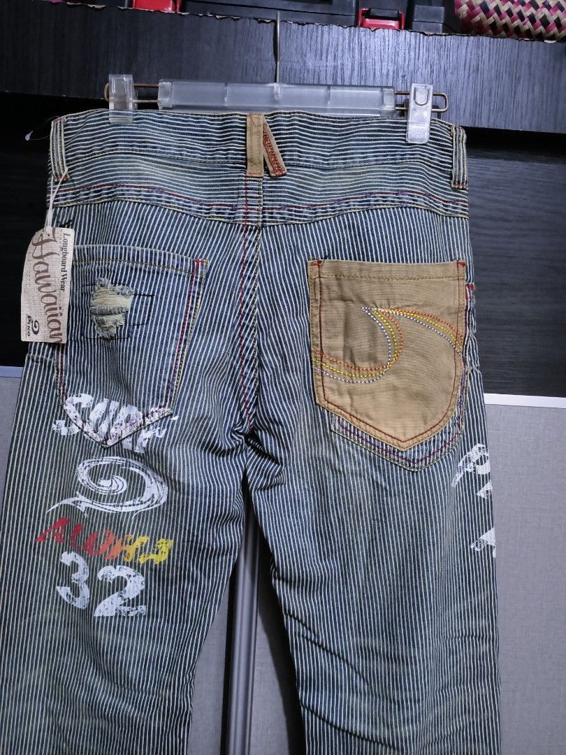 Japanese Brand Y2K Piko Aloha Surf Hickory Jeans (W32 NOS) Size US 32 / EU 48 - 4 Thumbnail