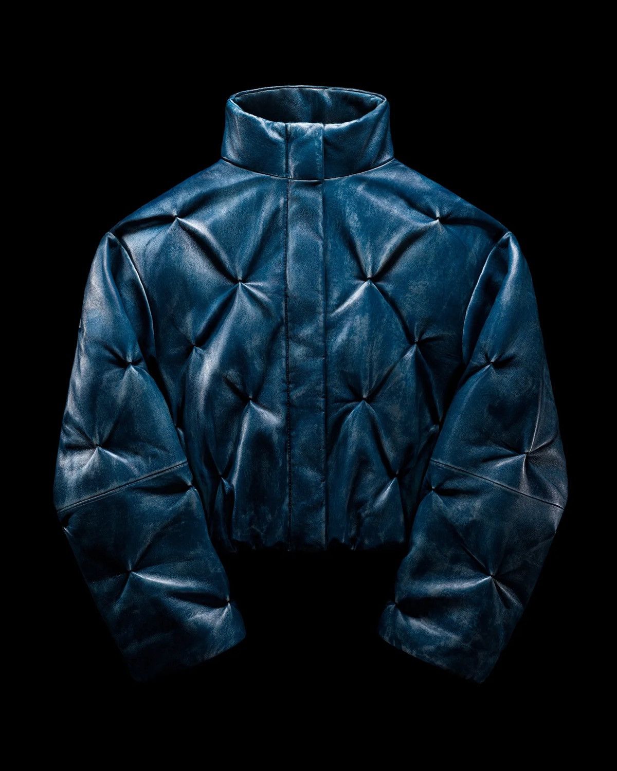'CORE' PUFFER JACKET IN WEATHERED BLUE LEATHER