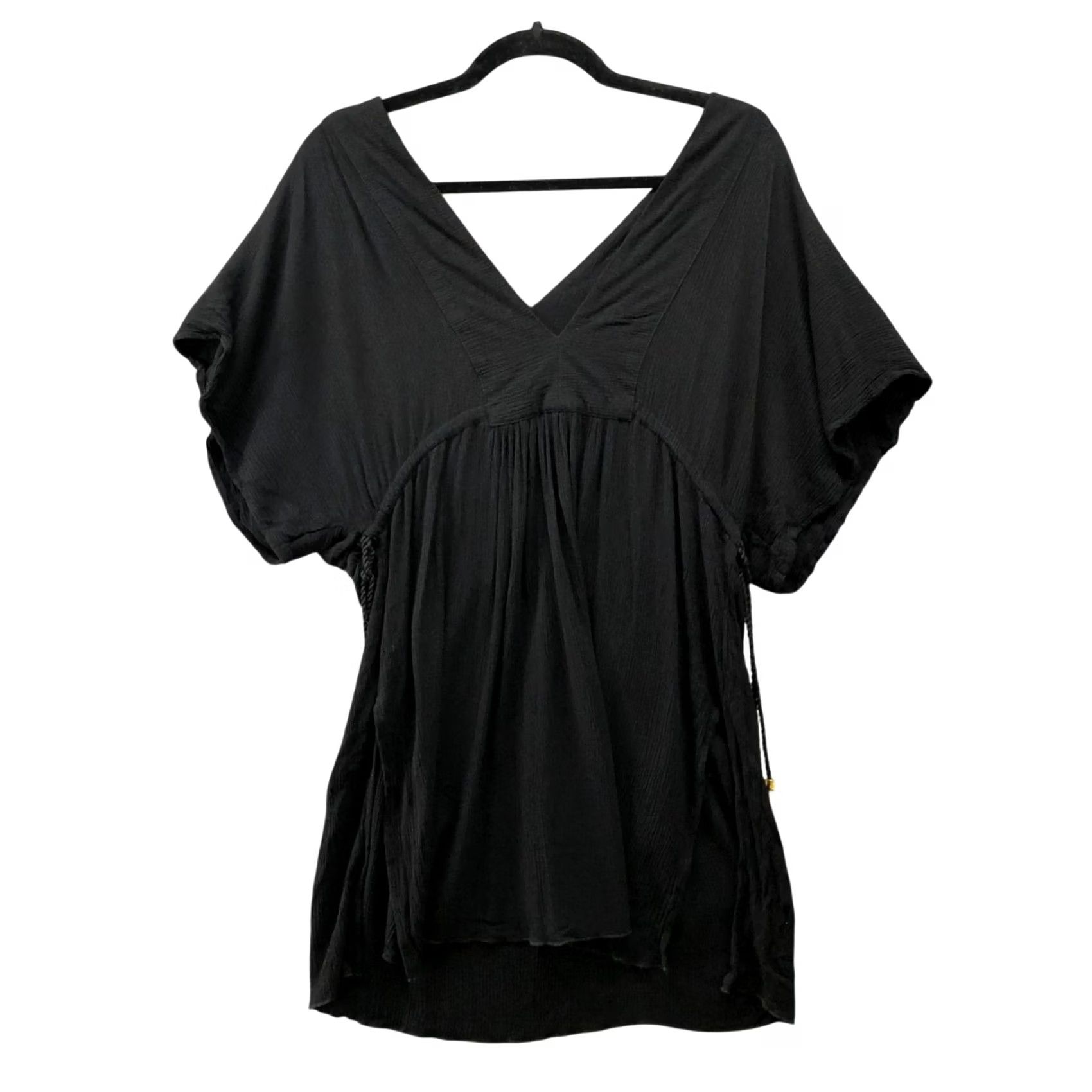 Ralph Lauren Lauren Ralph Lauren Crinkle Tunic Coverup Top Dress XS Black V-Neck Womens Short Sleeve Beach Vacation Style A-Line Pullover Coastal Prime Shipping Size XS / US 0-2 / IT 36-38 - 2 Thumbnail