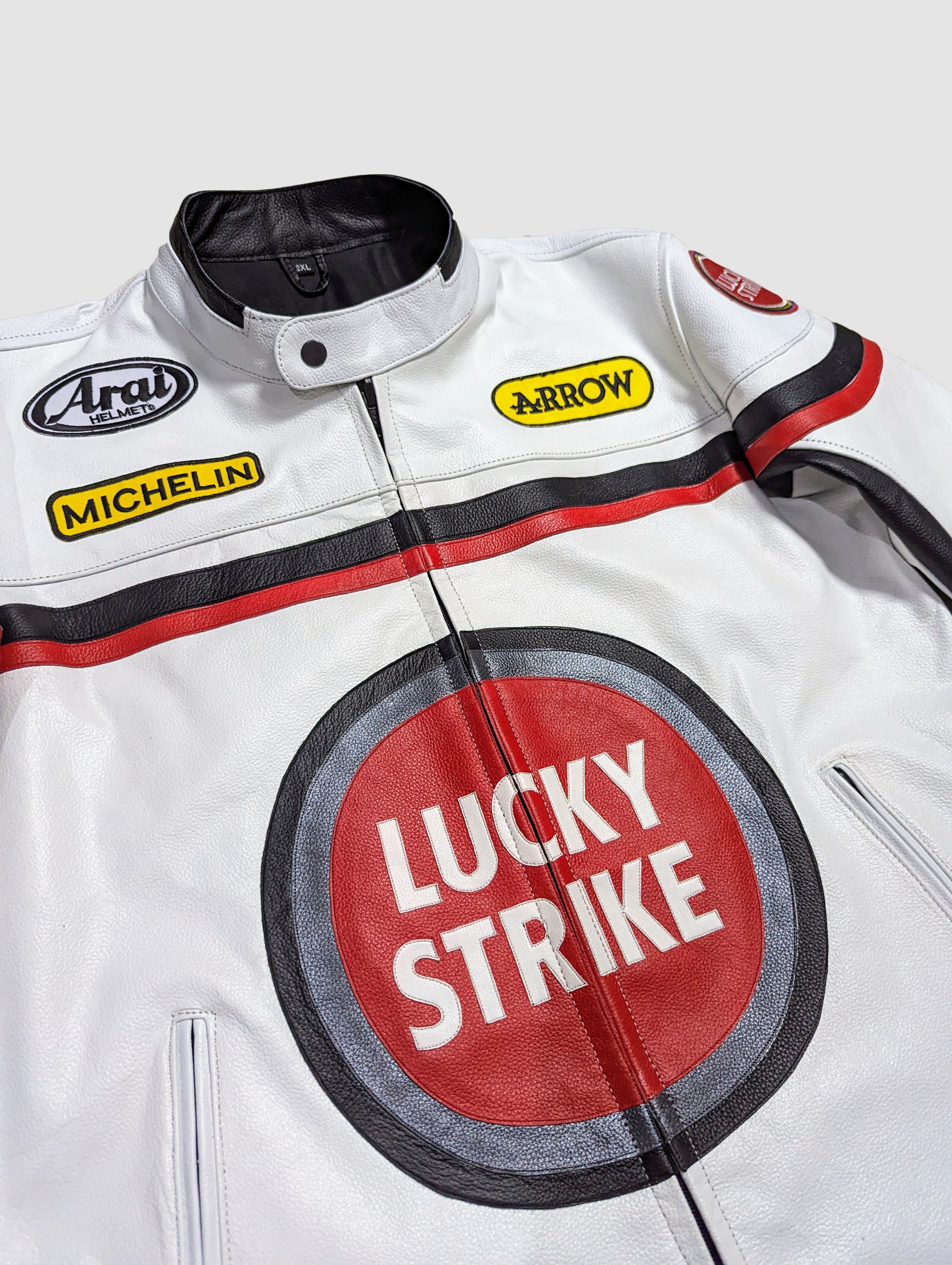Genuine Leather 🔥 LUCKY STRIKE LEATHER JACKET RACING VINTAGE Size US XL / EU 56 / 4 - 5 Thumbnail