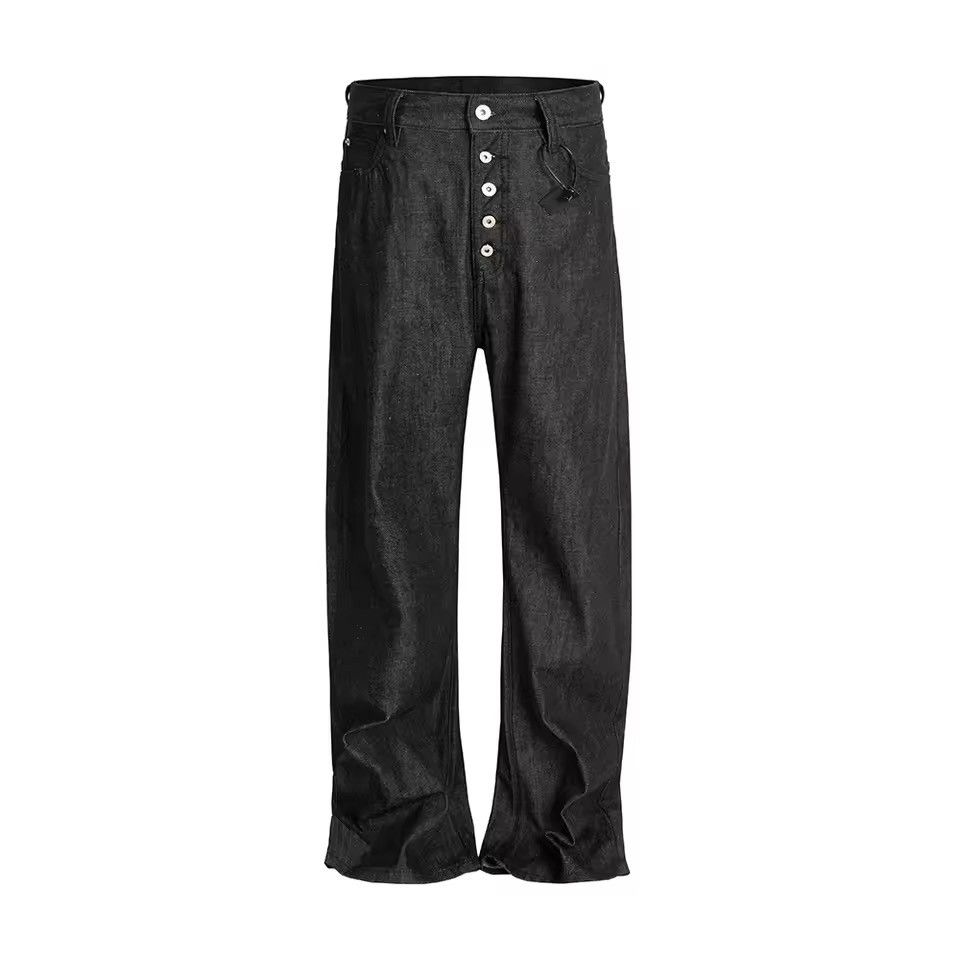 Japanese Brand Black Wide Straight Leg Selvedge Raw Denim Jeans Size US 32 / EU 48 - 3 Thumbnail