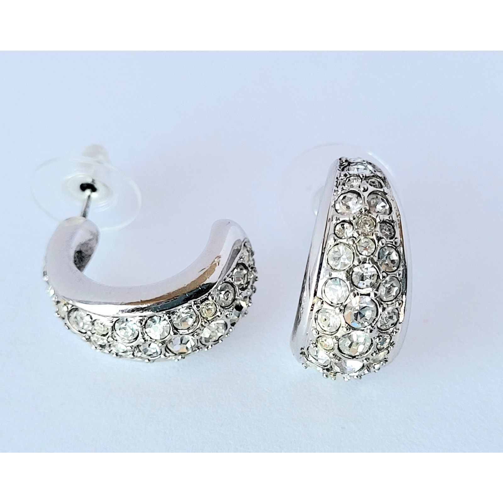 Swarovski Genuine Swarovski Crystal Half Hoop Earrings Pierced Silver Size ONE SIZE - 4 Thumbnail