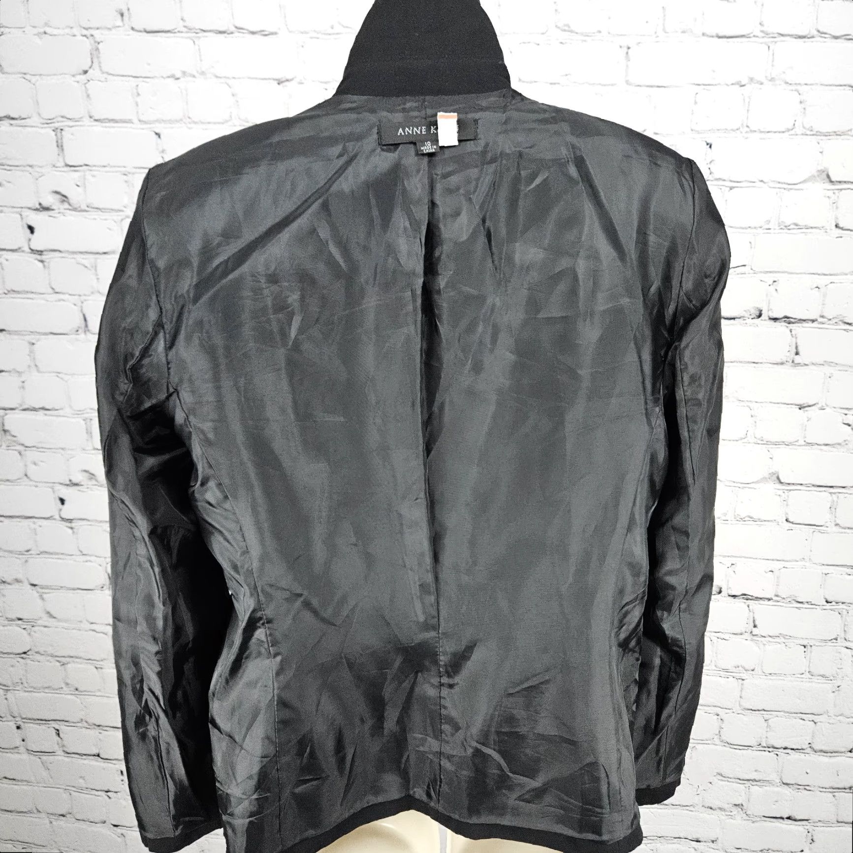 Anne Klein Anne Klein Blazer Jacket Black 1 Button Peak Lapel Single-Breasted Formal Women 10 Regular Long Sleeve Pants Suit Lined Polyester Size L / US 10 / IT 46 - 6 Thumbnail