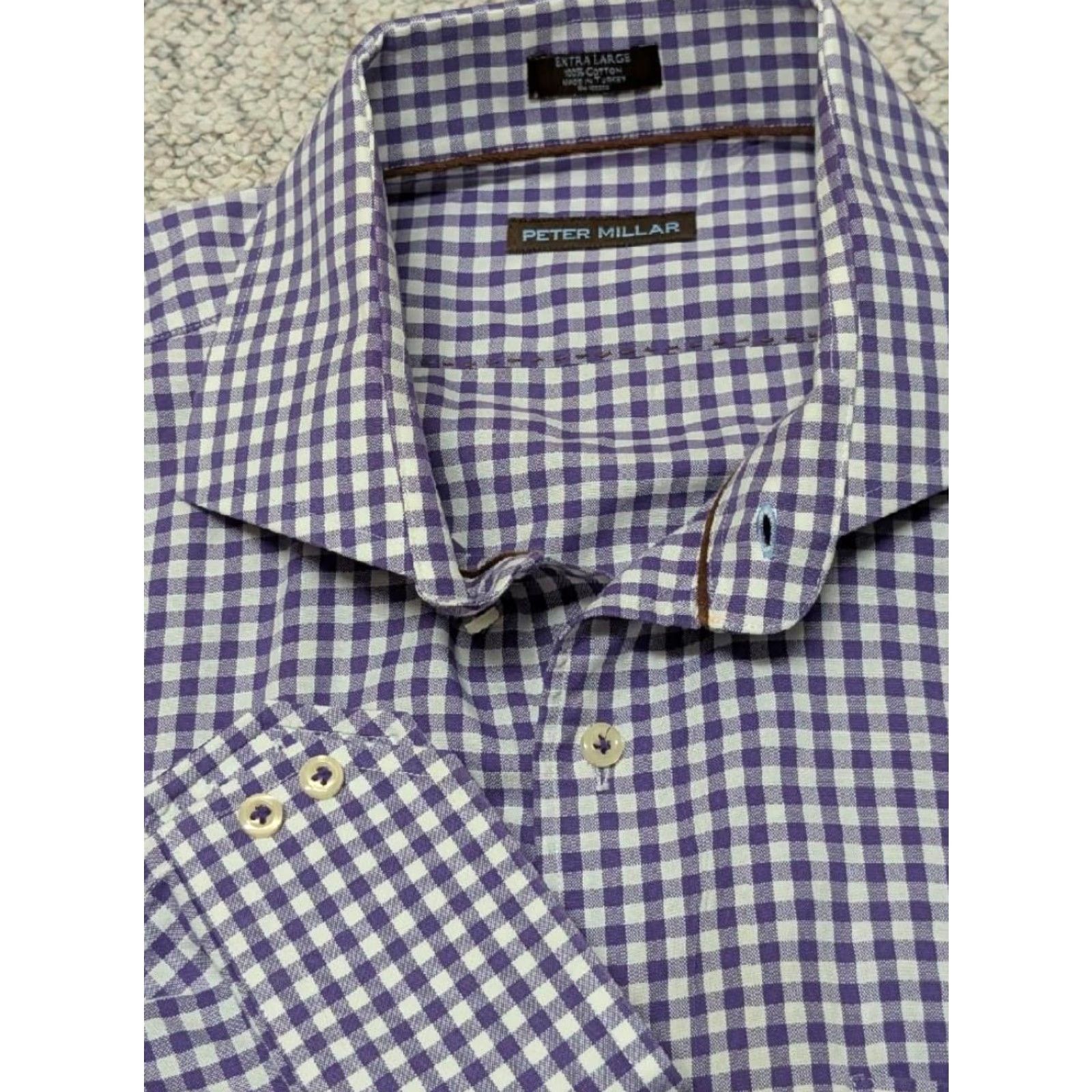 Peter Millar PETER MILLAR long sleeve GINGHAM cotton shirt XL button-up CHECK purple plaid Mens XL Purple Gingham Long Sleeve Cotton Shirt Size US XL / EU 56 / 4 - 2 Thumbnail