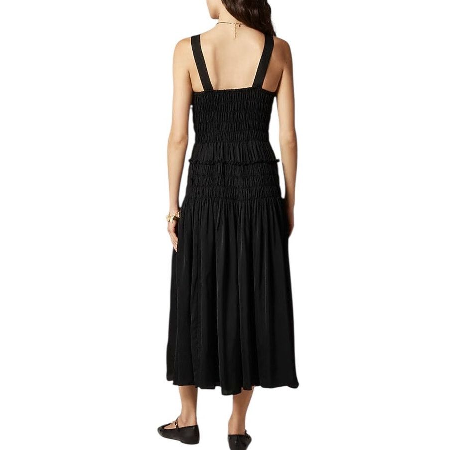 J.Crew J CREW Smocked Drop Waist Silky Midi Dress Black XXS NWT Size XXS / US 00 / IT 34 - 3 Thumbnail