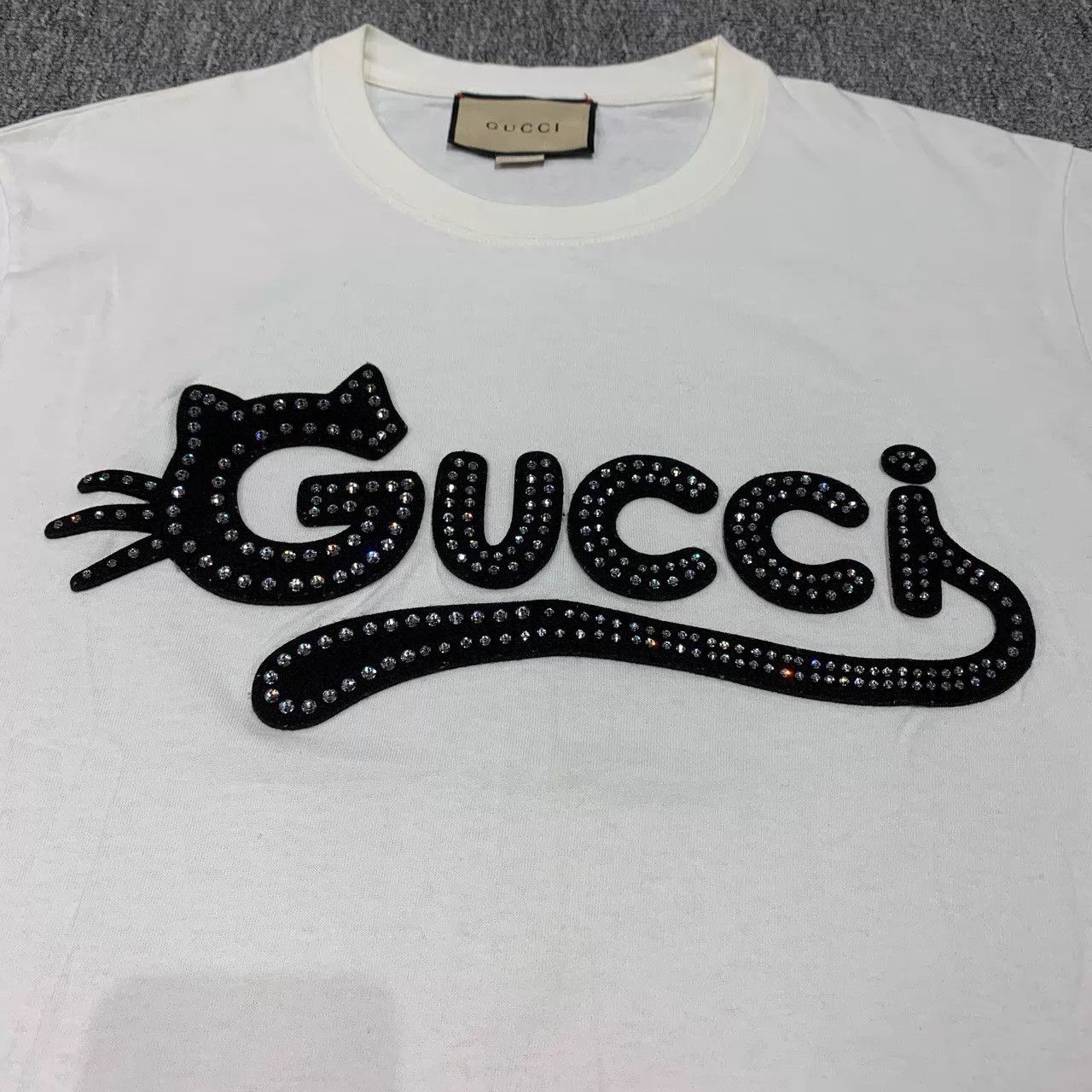Gucci Gucci White Cat Crystal-Logo Short Sleeve Tee M 95New Size US M / EU 48-50 / 2 - 7 Thumbnail