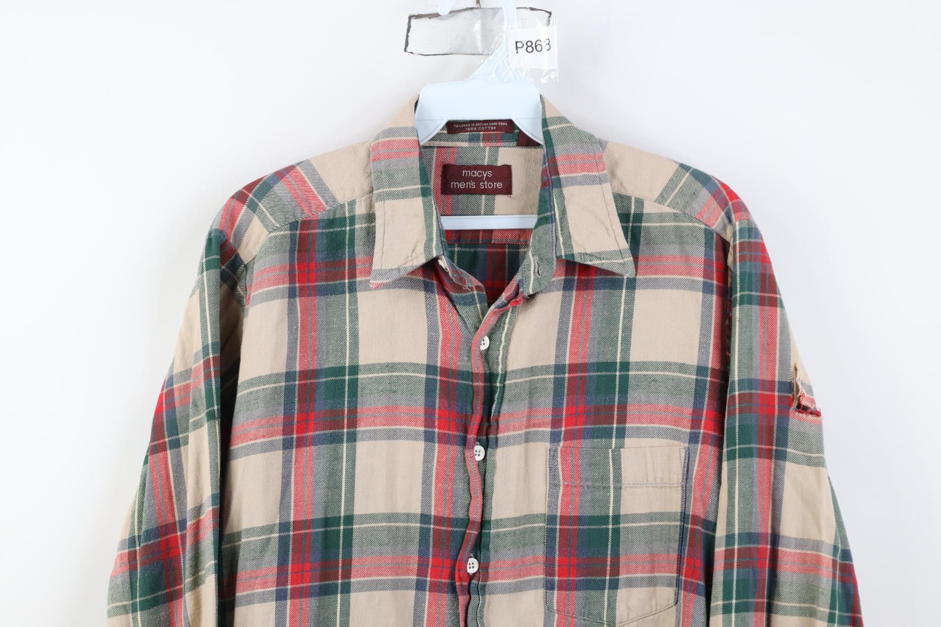 Vintage Vintage 70s Macys Flannel Collared Button Shirt Plaid Size US M / EU 48-50 / 2 - 2 Thumbnail