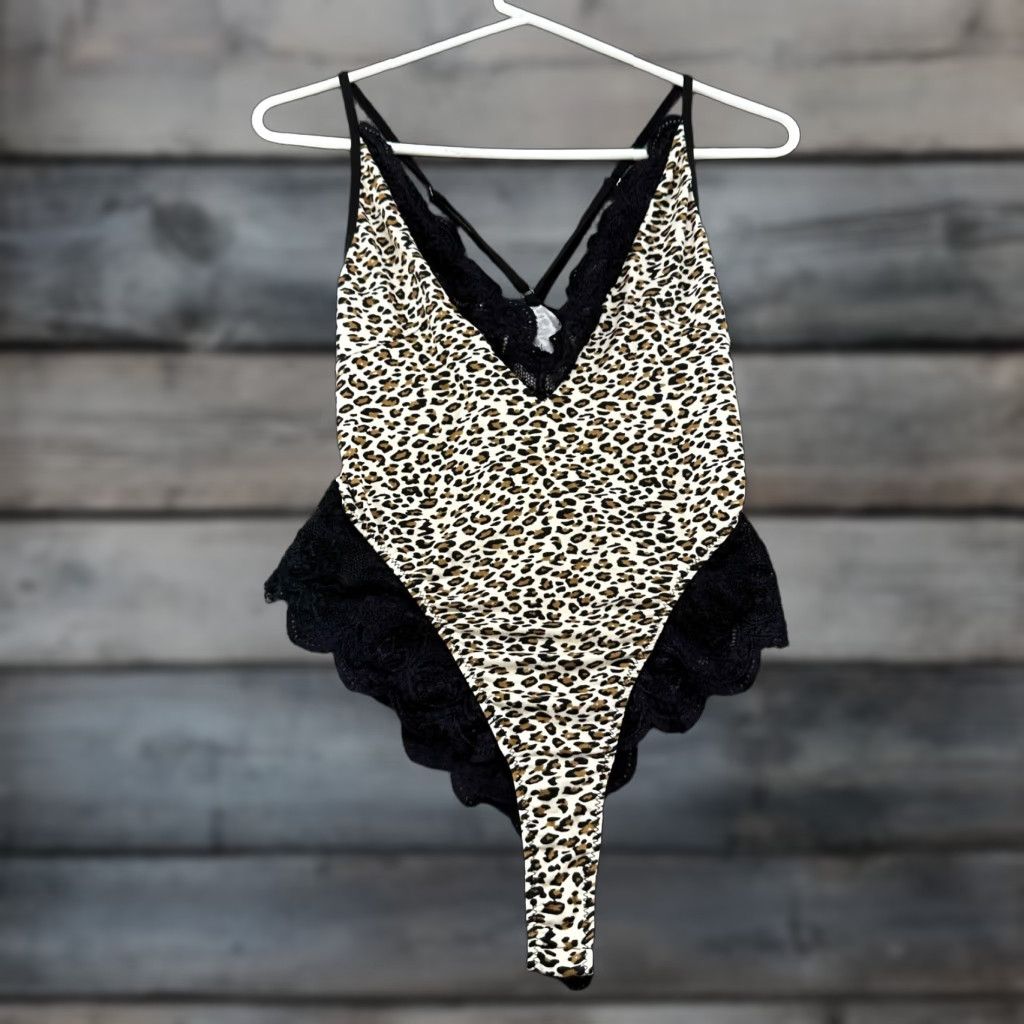 Vintage VINTAGE Avidlove Bodysuit Womens L Black Leopard Print One Piece Y2K Stretch Opaque Low Size L / US 10 / IT 46 - 1 Thumbnail