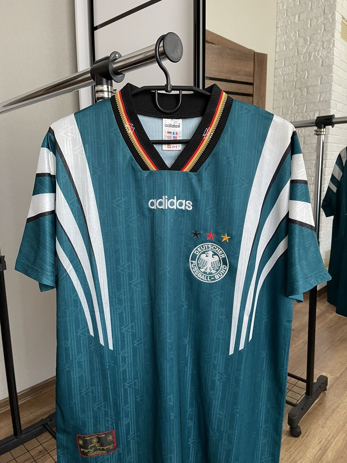 Adidas 1996/1997 Adidas Germany Deutschland Vintage Soccer Jersey Size US L / EU 52-54 / 3 - 4 Thumbnail