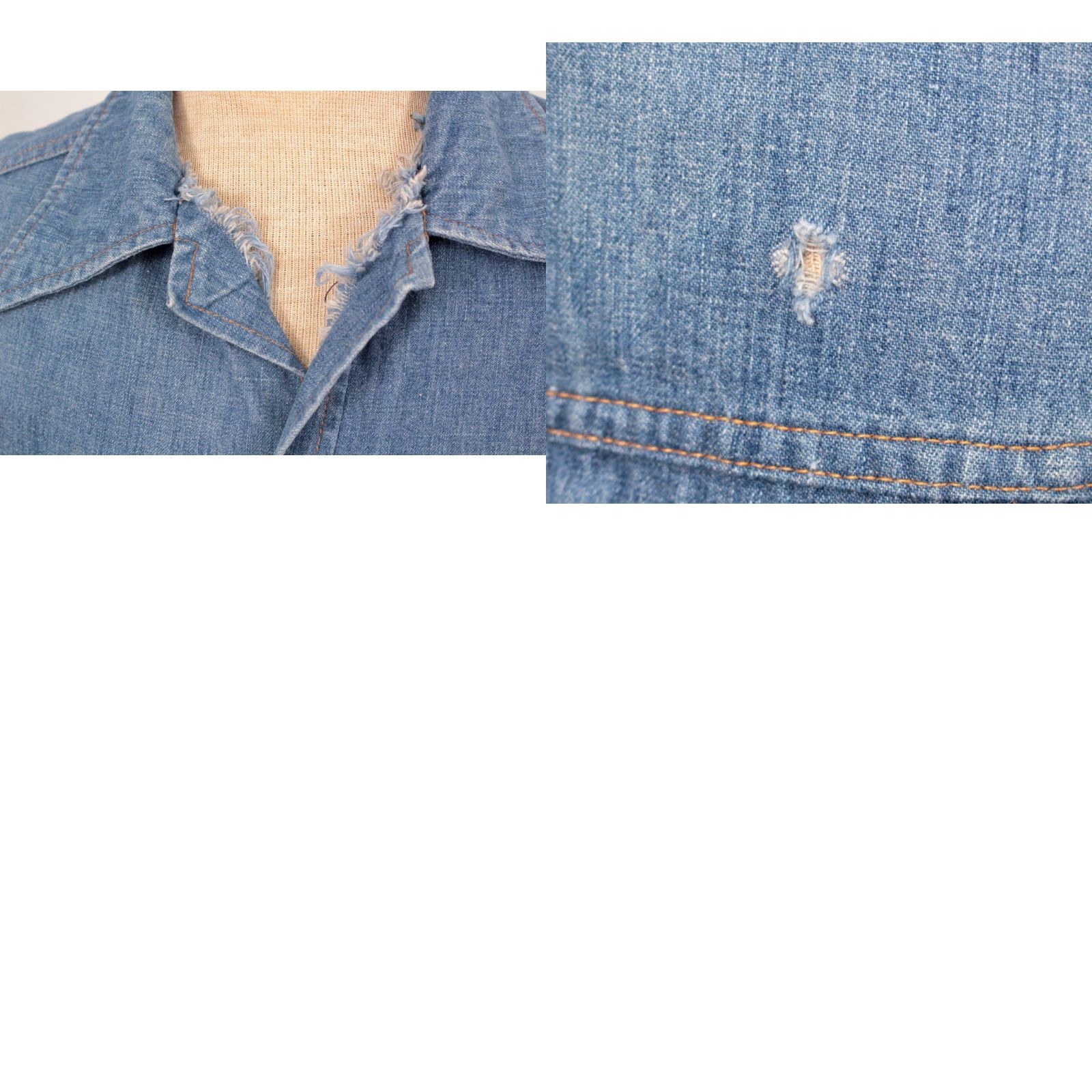 Lee VINTAGE Lee Denim Jacket Shirt Mens 70s 1970s Cotton Blue Long Sleeve Size M Regular 42 Chest 31.5 Shoulder to Hem Casual Groove? Size US 31 - 8 Thumbnail