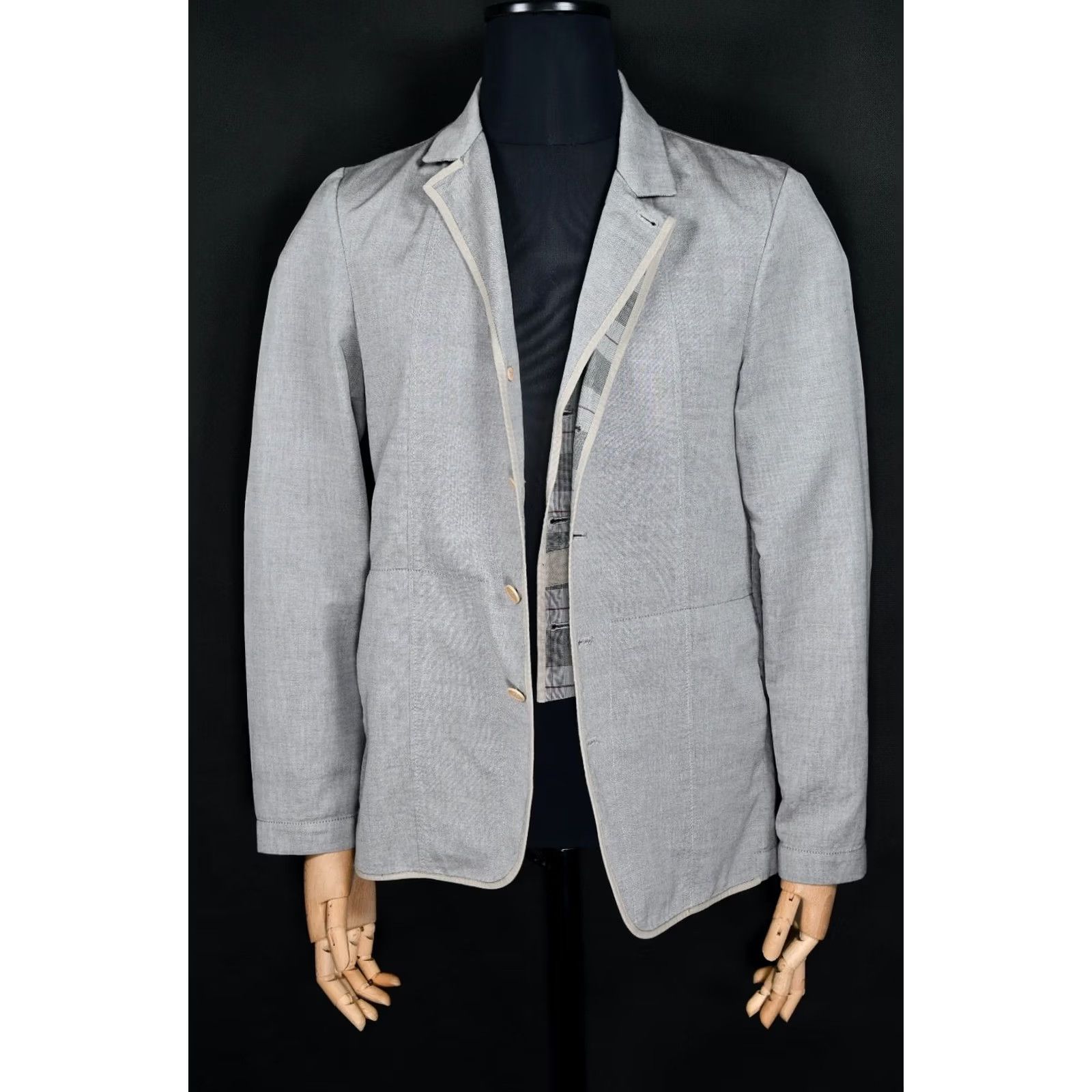 Vintage VINTAGE Marithe Francois Girbaud Blazer Jacket Men 50 Gray Cotton Solid Button Blazer 50 Mens Modern Fit 50s 60s 70s Size 50R - 2 Thumbnail