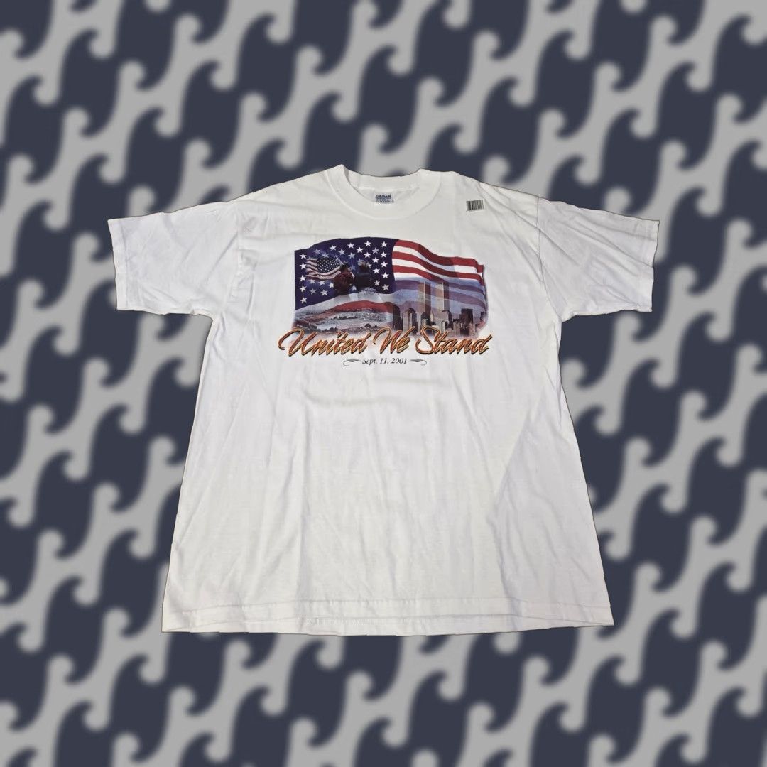 Gildan United We Stand Shirt Gildan Mens XL White 9/11 American Flag Twin Towers Size US XL / EU 56 / 4 - 1 Thumbnail