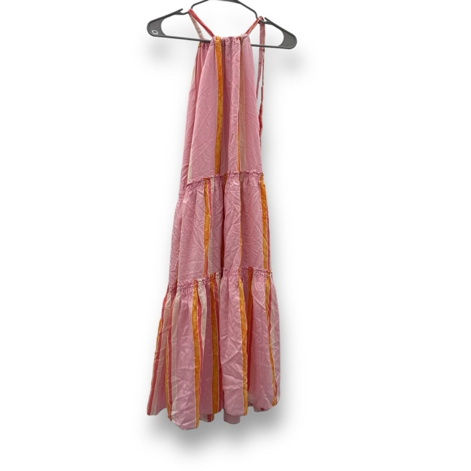 Club Monaco Club Monaco Amirra Silk Pink Multi Stripe Tiered Midi Dress Size XS / US 0-2 / IT 36-38 - 6 Thumbnail