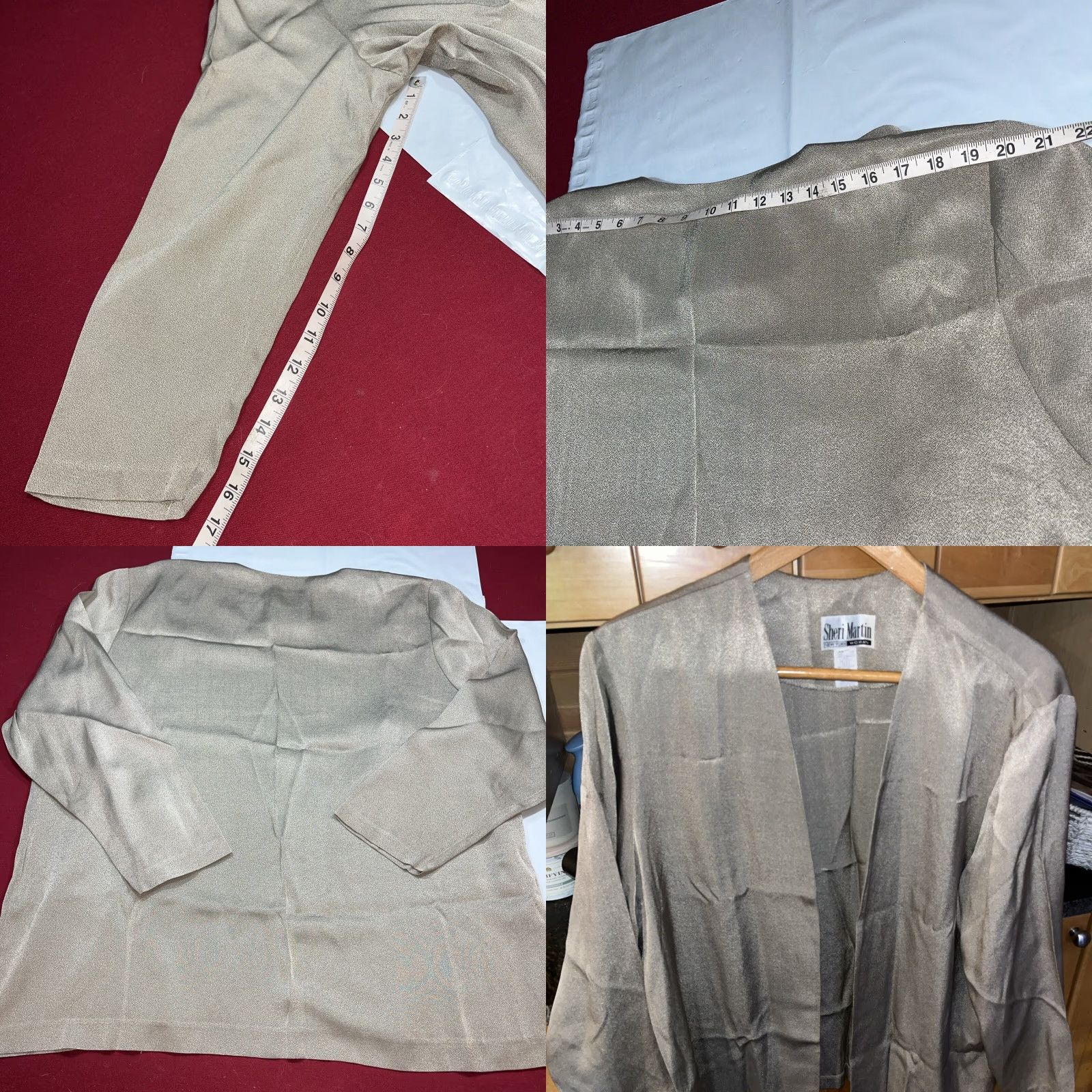 Vintage VINTAGE Sheri Martin METALLIC Blazer Womens 3XL Open Front Flowy Cardigan Jacket Neutral Beige Metallic Shiny Satin Relaxed 52 Chest Womens 3XL Blazer Size XXL / US 16-18 / IT 52-54 - 9 Thumbnail