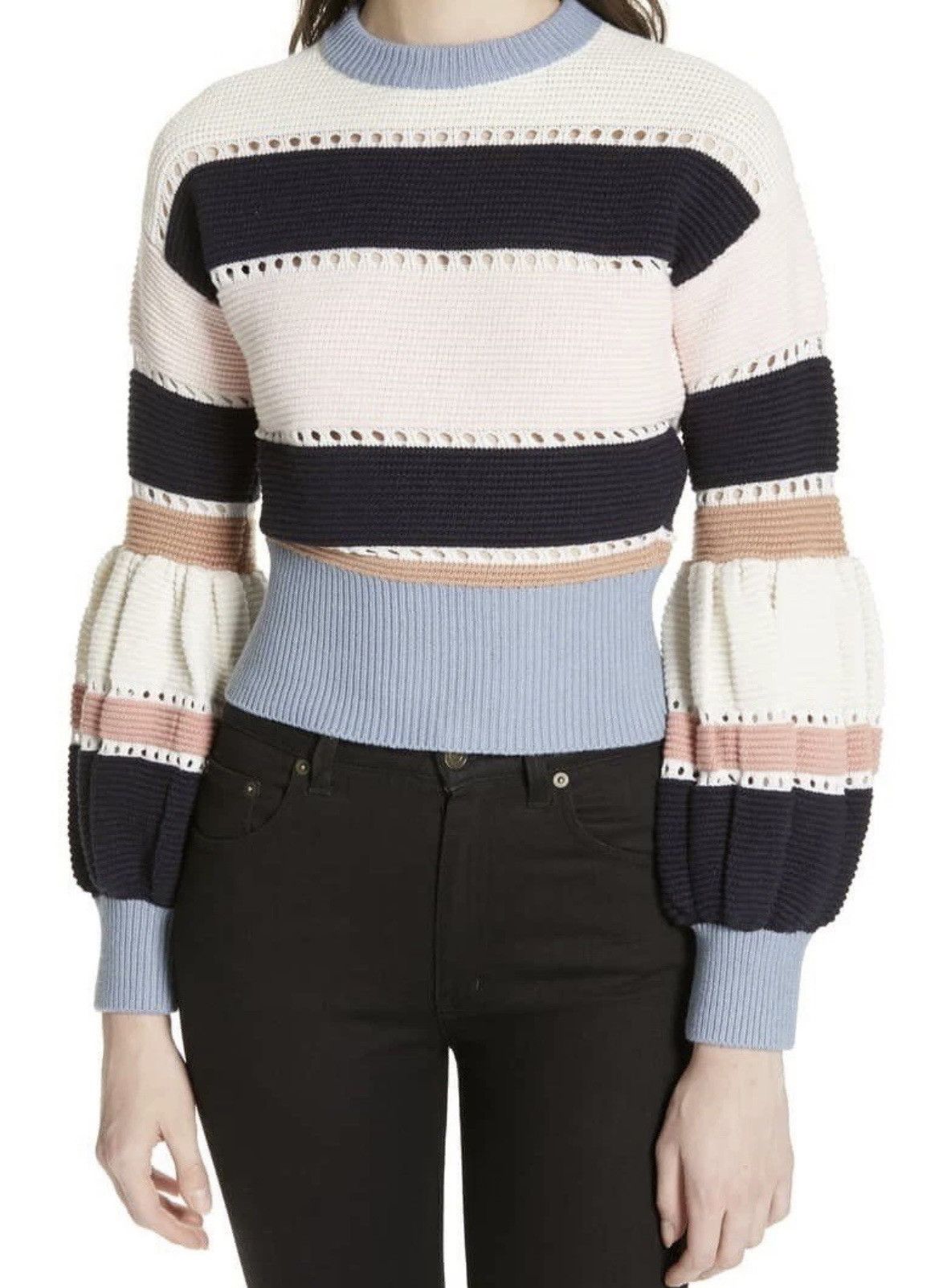Self-Portrait Self-Portrait Striped Balloon Sleeve Cropped Sweater Size S / US 4 / IT 40 - 4 Thumbnail