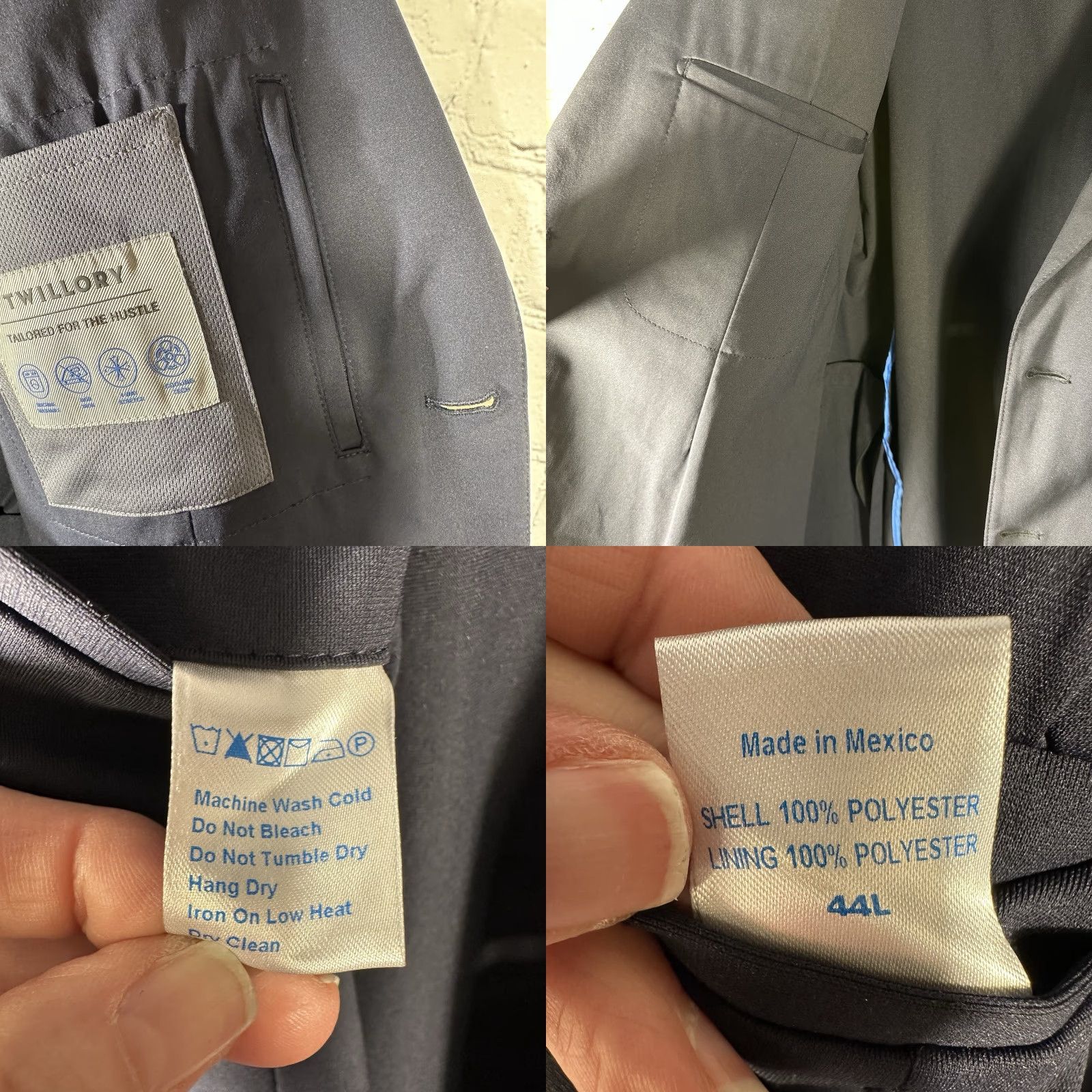 Vintage Twillory Blazer Sport Coat Mens 44L Blue Solid Long Jacket Notch Lapel Double-Vented Stretch Performance Size 44R - 8 Thumbnail