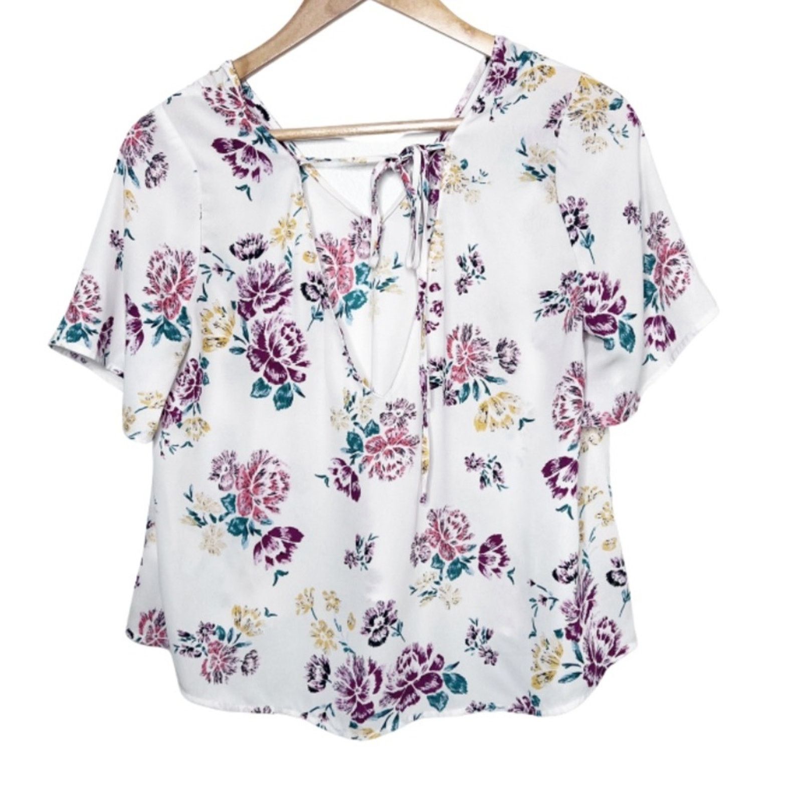 Other Lush Women's Floral V-Cut Front Flowy Boho Cropped Blouse Size S / US 4 / IT 40 - 8 Thumbnail