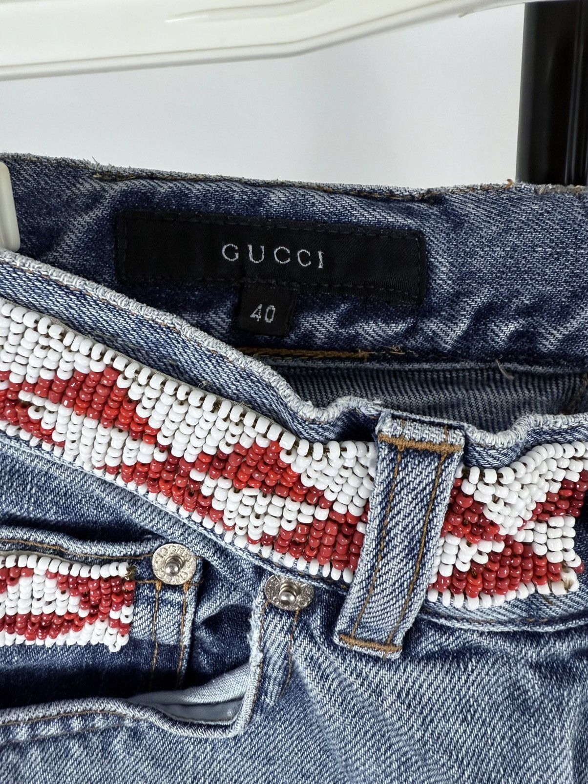Gucci S/S 1999 Distressed Aztec Beaded Denim Jeans Size US 28 / EU 44 - 11 Thumbnail