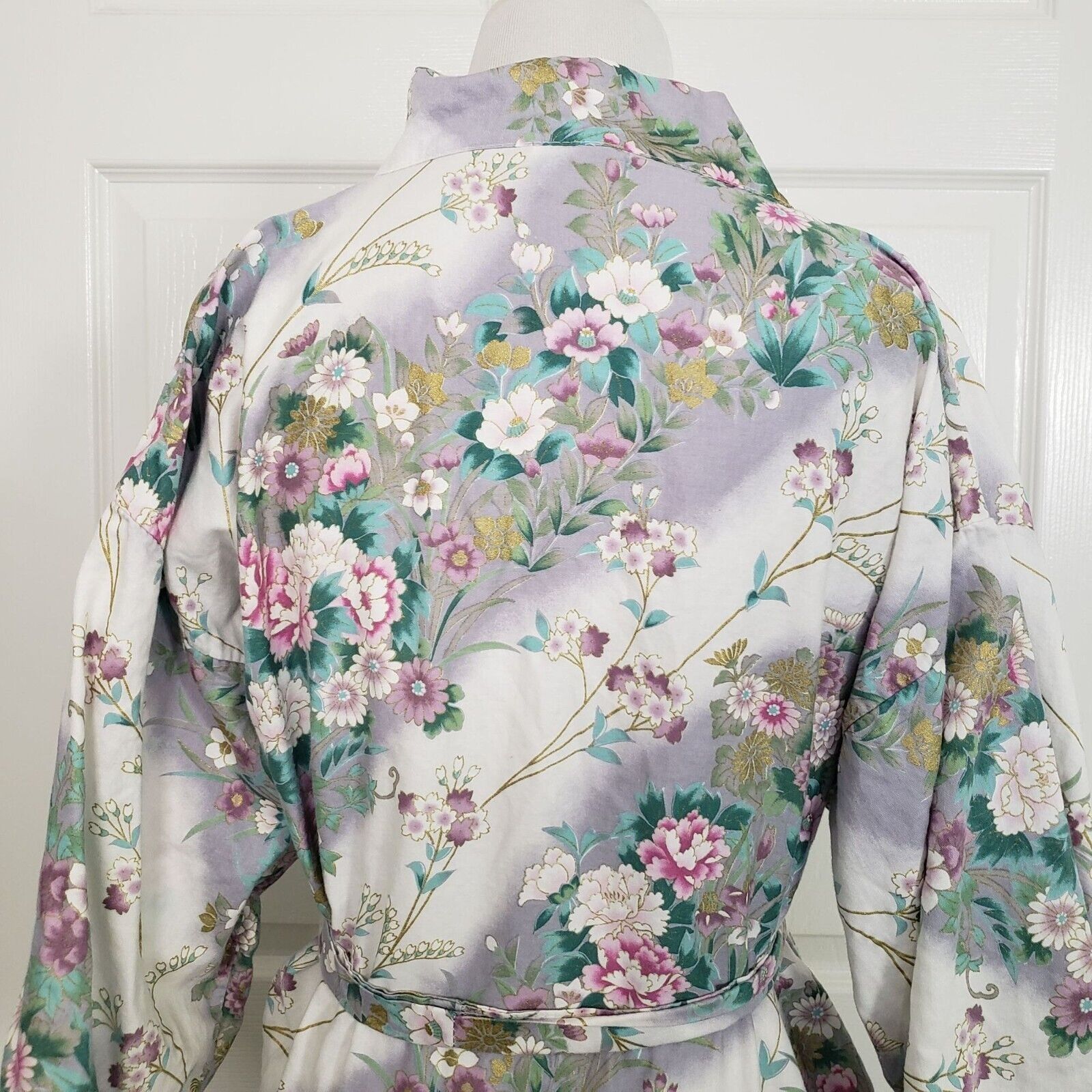 Designer Japanese Floral Robe Womens Size Medium Kimono Cotton Belted Size M / US 6-8 / IT 42-44 - 7 Thumbnail
