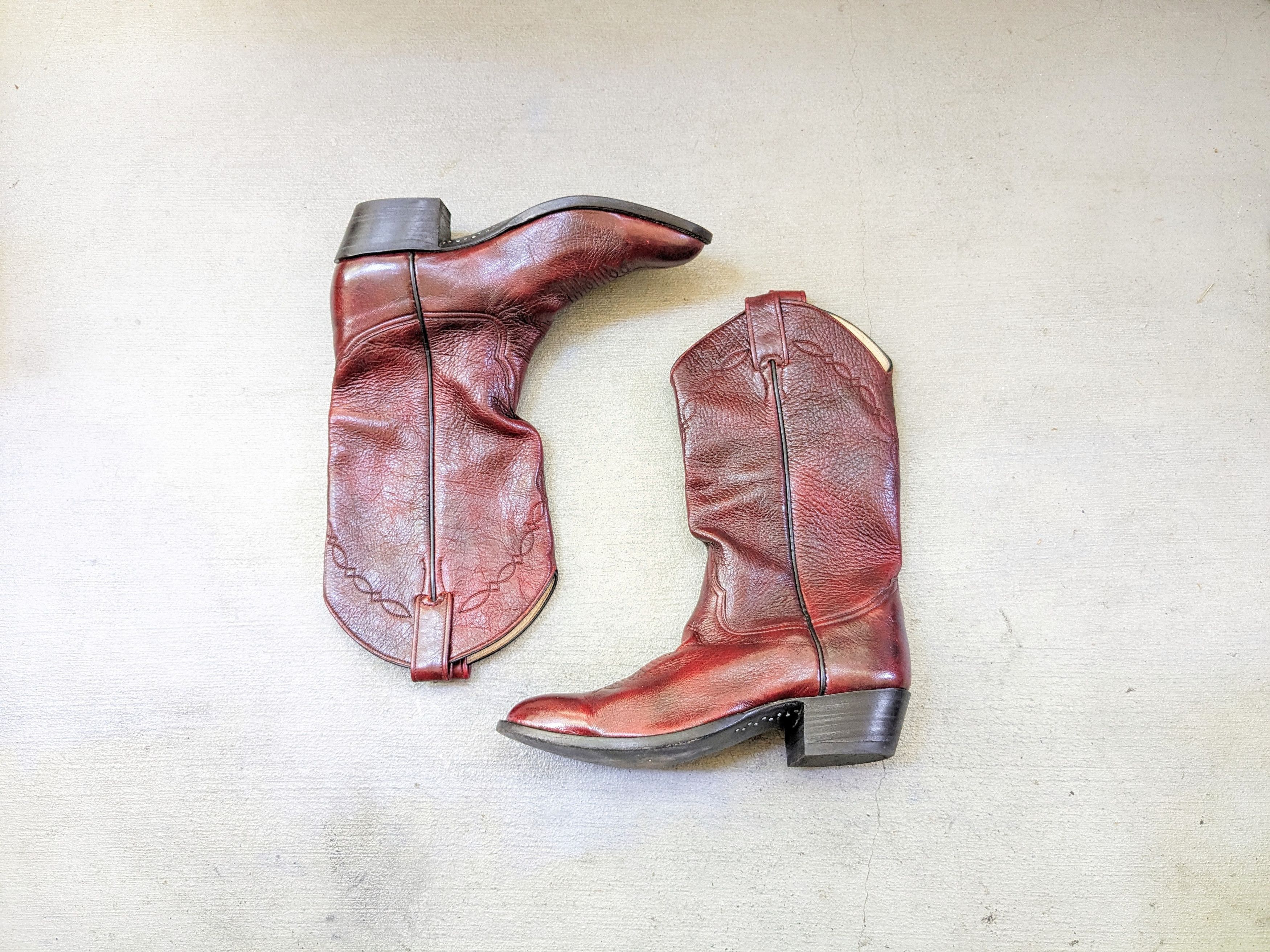 Larry Mahan × Vintage Larry Mahan Cowboy Boots Red 9 E Wide Biker Leather USA Size US 9 / EU 42 - 1 Thumbnail