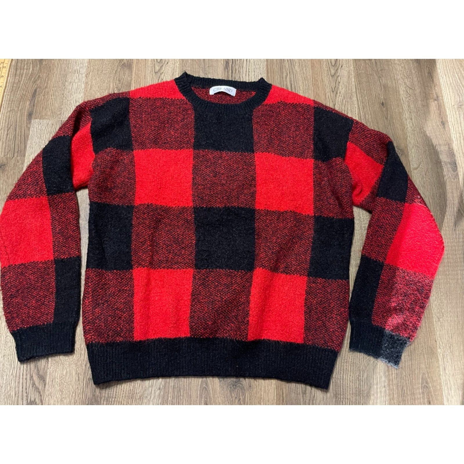 J Brand CBRAND Sweater, Women’s Size L, Plaid, Crew Neck, Pullover, Red Black, Casual, Regular Fit, Sweater, Fall Spring Summer, Women, Free Return Size L / US 10 / IT 46 - 2 Thumbnail