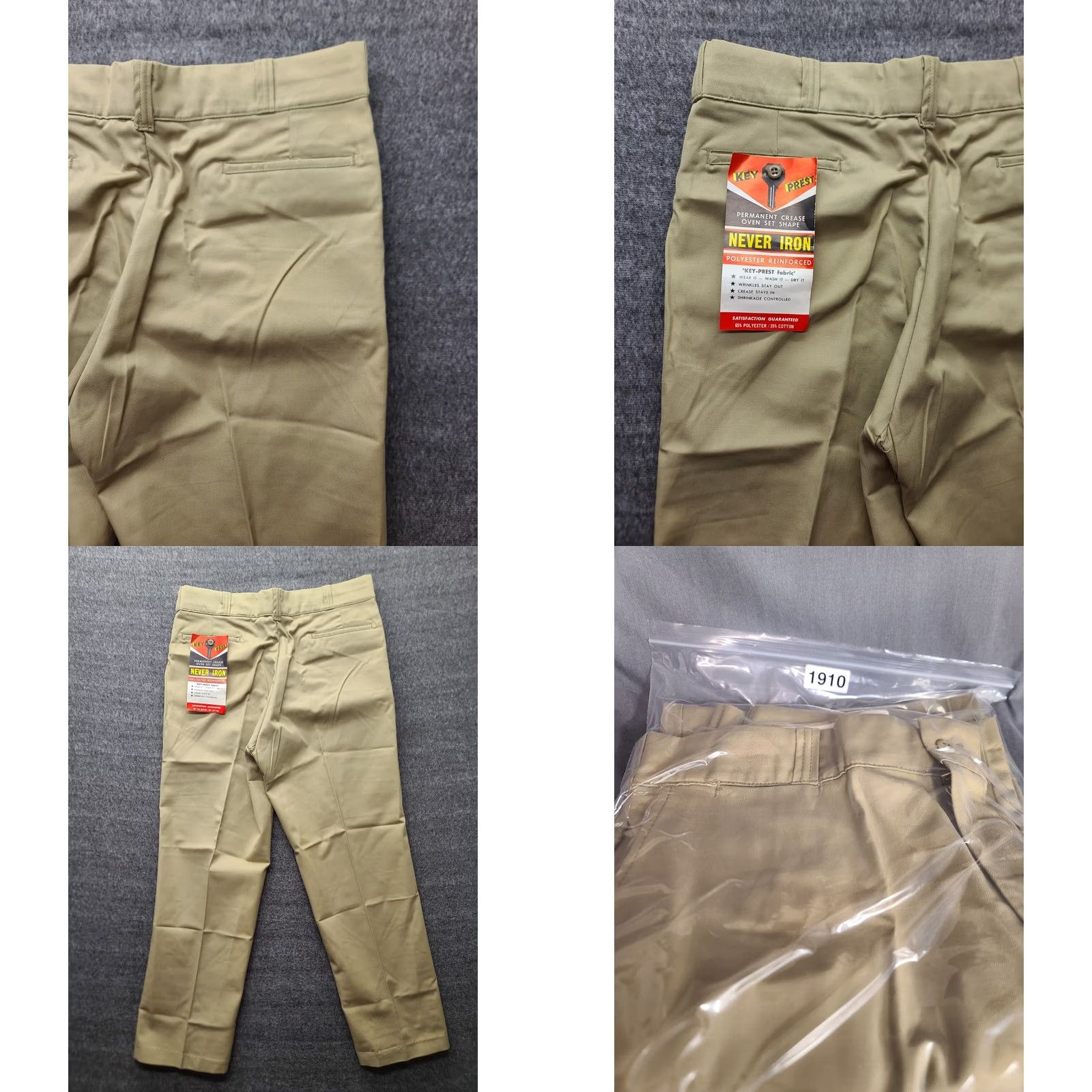 Vintage VINTAGE Key Imperial Pants Mens 36x30 Regular Fit USA 70s Deadstock Beige Cotton Polyester Wide? (Note: ensure only original words used; concise) Size US 36 / EU 52 - 9 Thumbnail