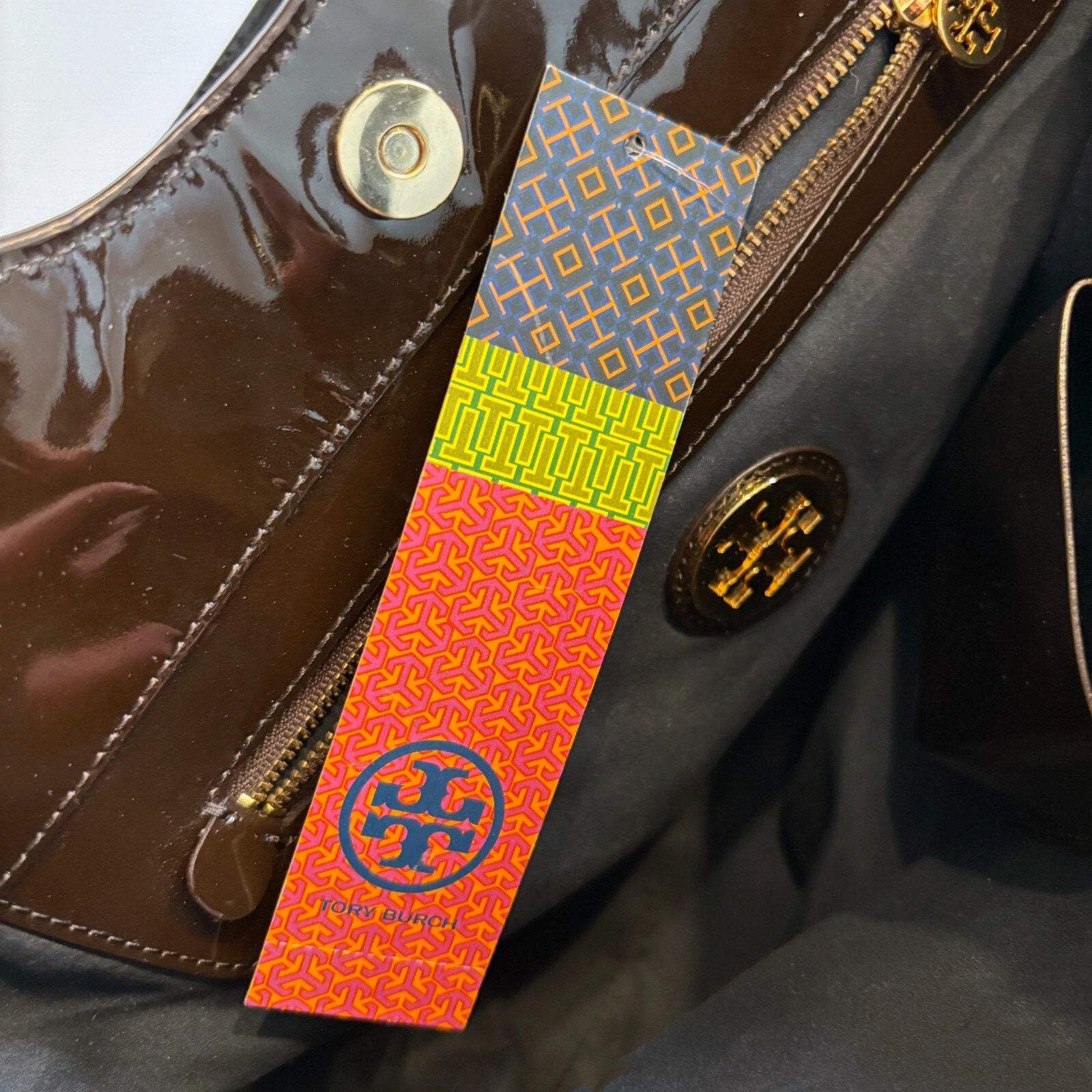 Tory Burch Tory Burch Logo Black Patent Leather Bombe Large Tote Purse Size ONE SIZE - 7 Thumbnail