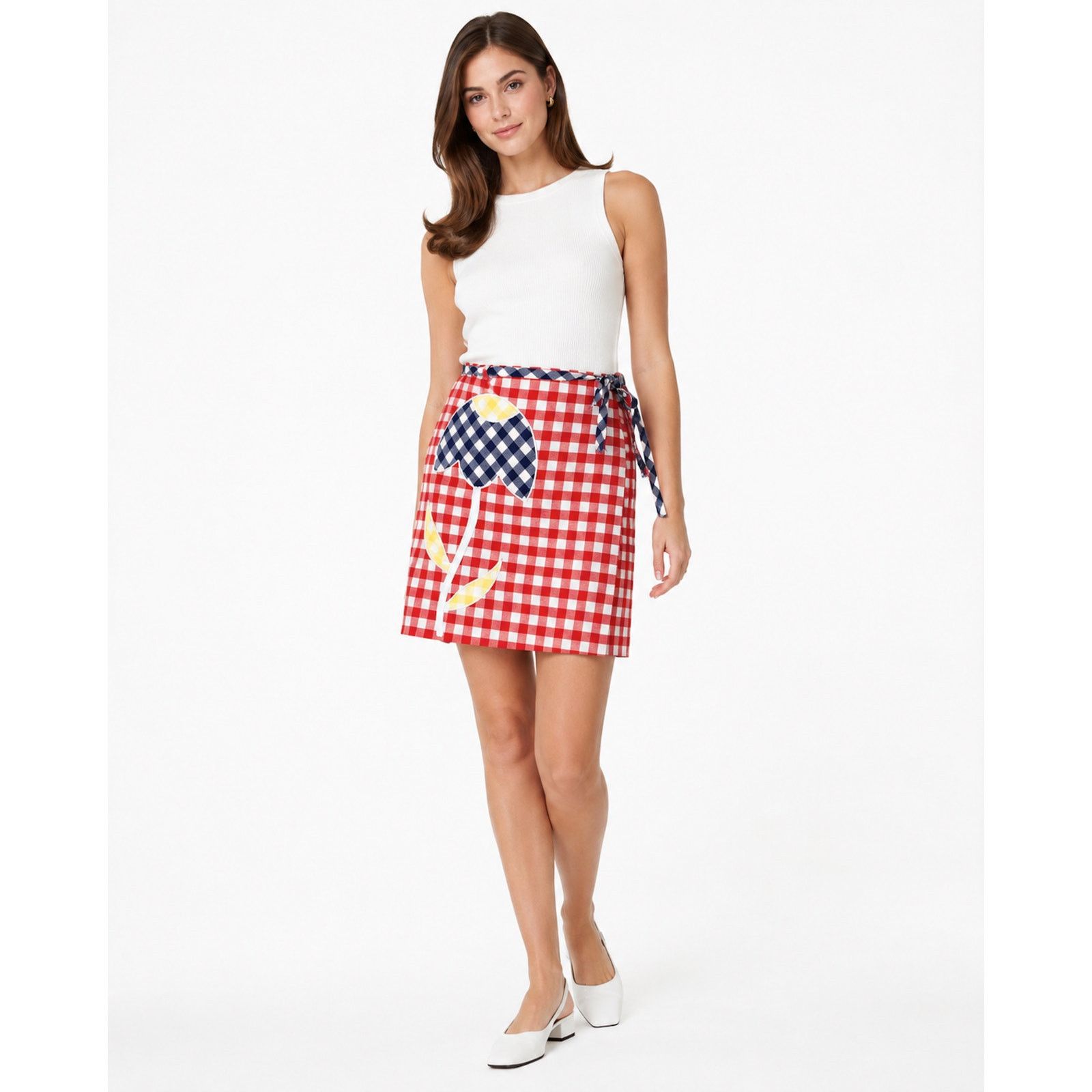Vintage 60s Mod Red White Gingham Tennis Skort w Large Tulip | W 28" Size 28" / US 6 / IT 42 - 3 Thumbnail
