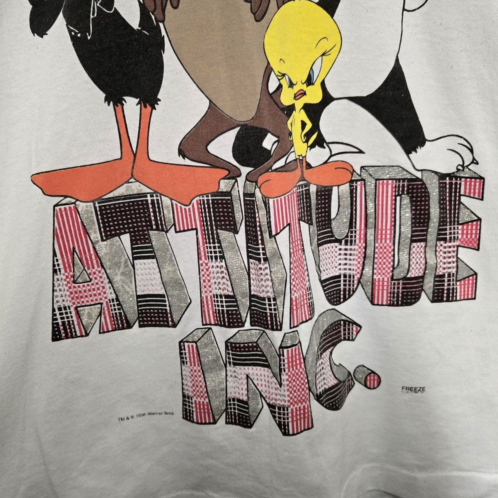 Vintage VINTAGE Looney Tunes T-Shirt White Adult Large Taz Sylvester Mens Short Sleeve 1990s Size US L / EU 52-54 / 3 - 6 Thumbnail