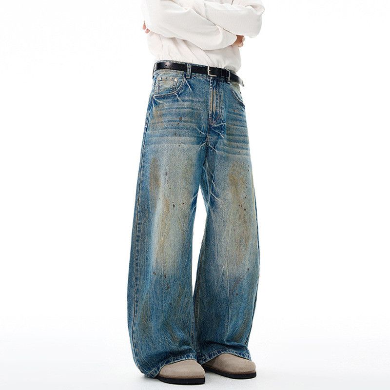 Vintage Men's loose washed ink-splashed distressed scimitar jeans Size US 32 / EU 48 - 4 Thumbnail