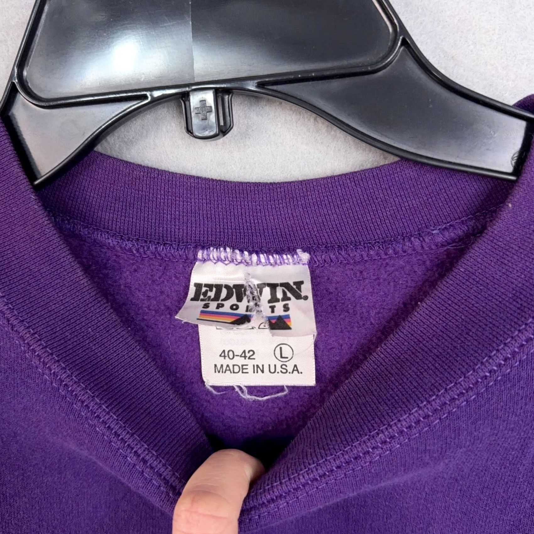Edwin VINTAGE Edwin Sweatshirt Adult Large Purple 50/50 Fleece Cotton-Polyester Crew Neck Pullover Mens L Purple 80s 90s Size US L / EU 52-54 / 3 - 6 Thumbnail