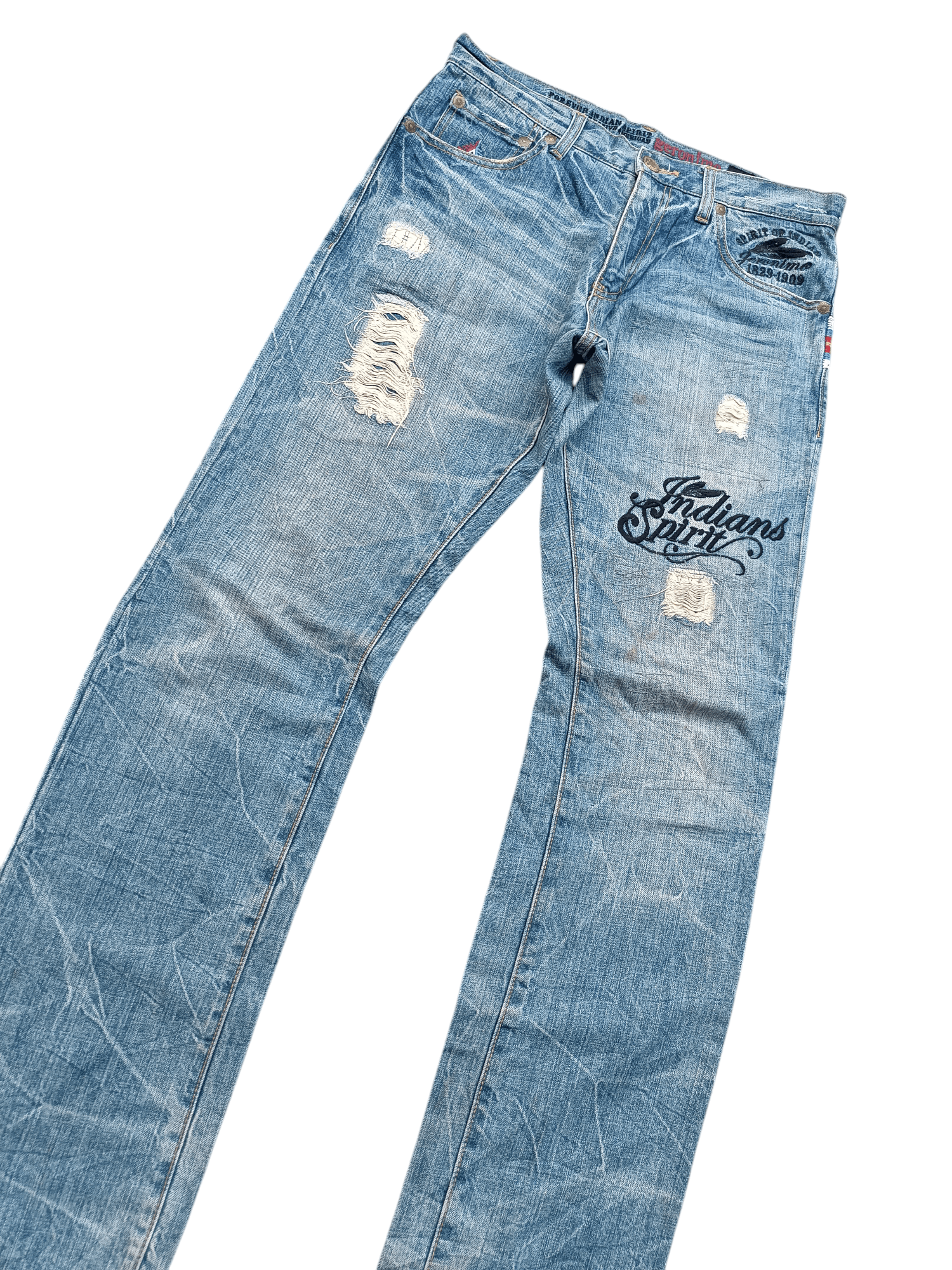Japanese Brand GERONIMO Embroidery Native Indians Spirit Distressed Jeans Size US 32 / EU 48 - 3 Thumbnail