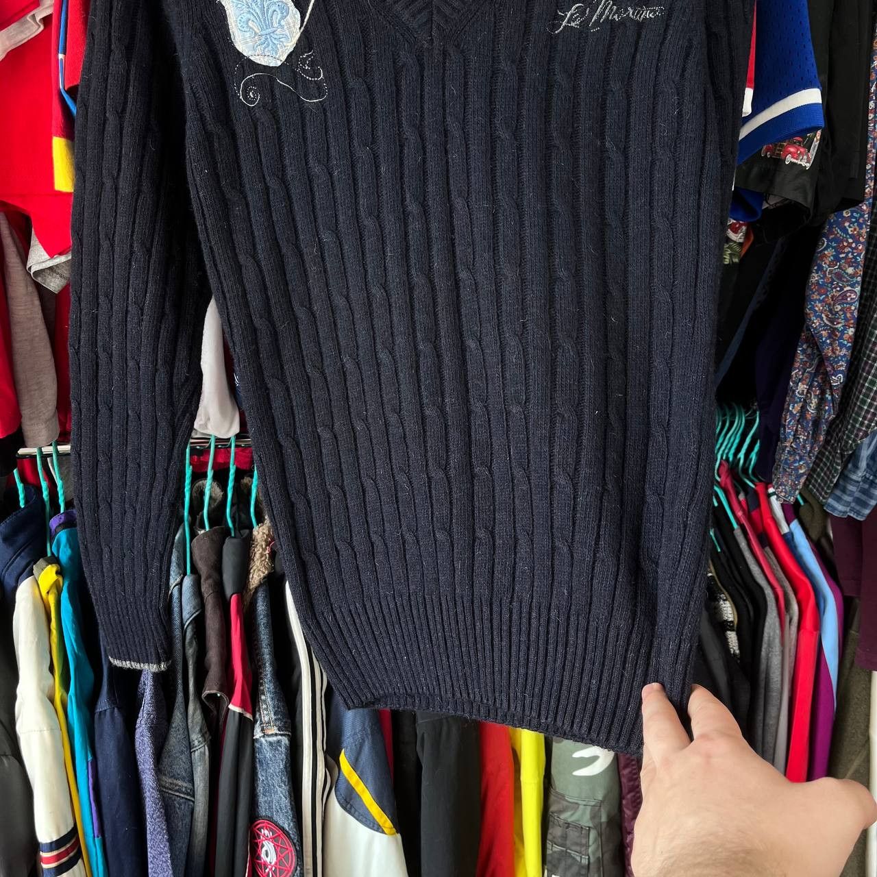La Martina La Martina Blue Wool Cable Knit V-Neck Sweater Pullover Size M / US 6-8 / IT 42-44 - 3 Thumbnail