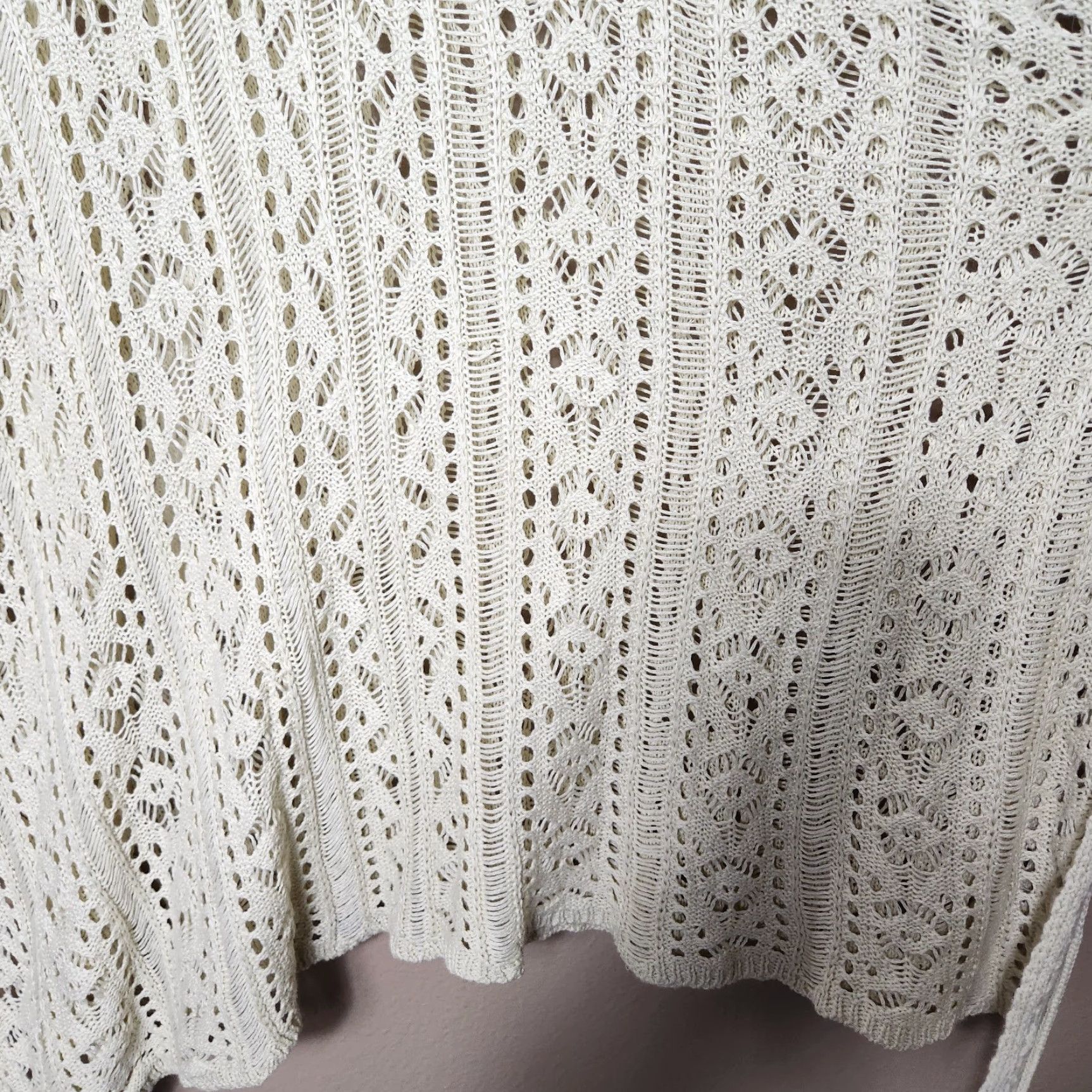 Vintage Womens Ivory Crochet Side Tie Open Knit Boho Cover Up | M | Blouse Tunic Beach Bohemian Travel Casual Womens Size M / US 6-8 / IT 42-44 - 5 Thumbnail