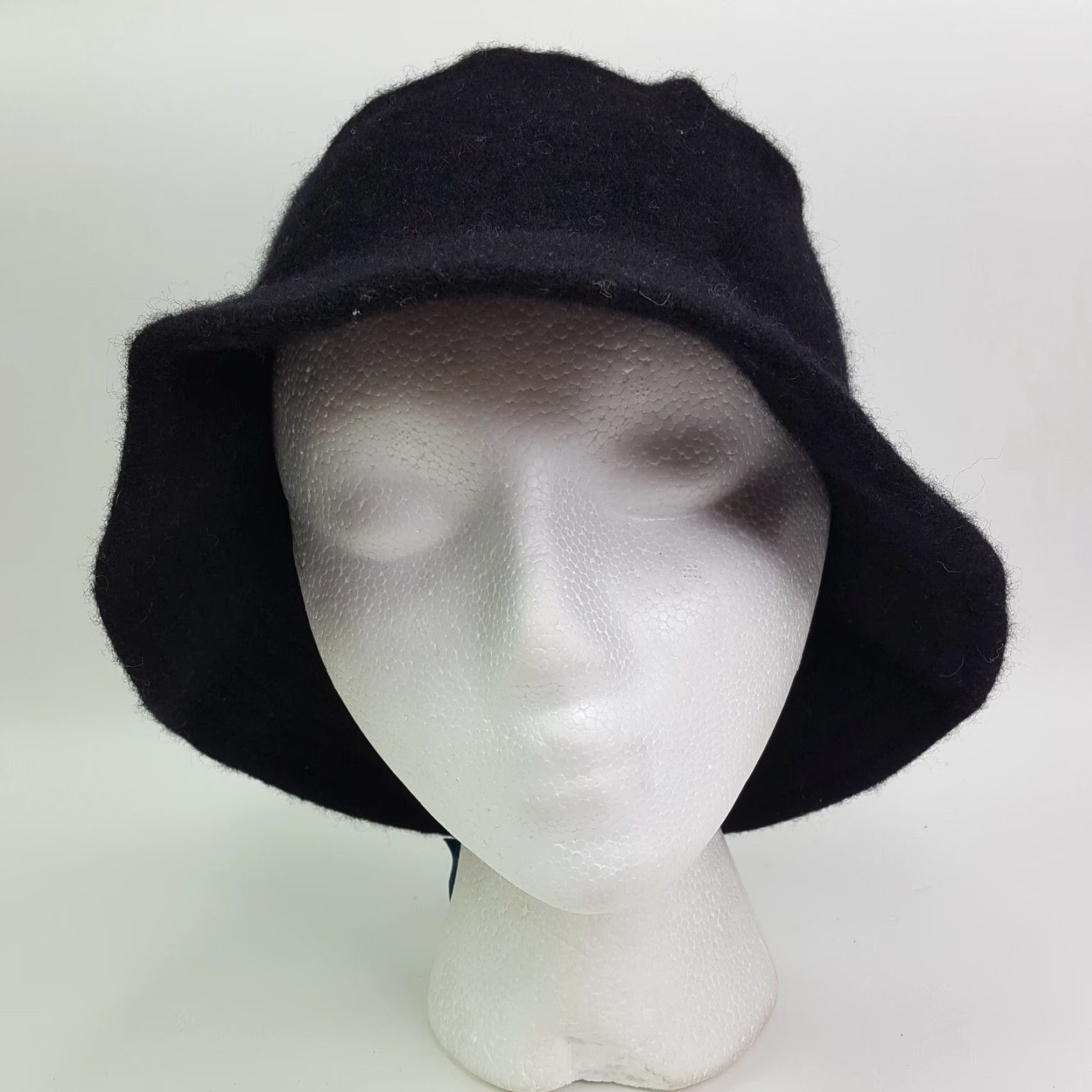 FELT VINTAGE Black Wool Women's One Size Bucket Crusher Sun Hat Felt Cap Brim Hat Hat Brim Hat 80s Sun Wool Bucket Hat Womens Vintage HaT Size ONE SIZE - 2 Thumbnail