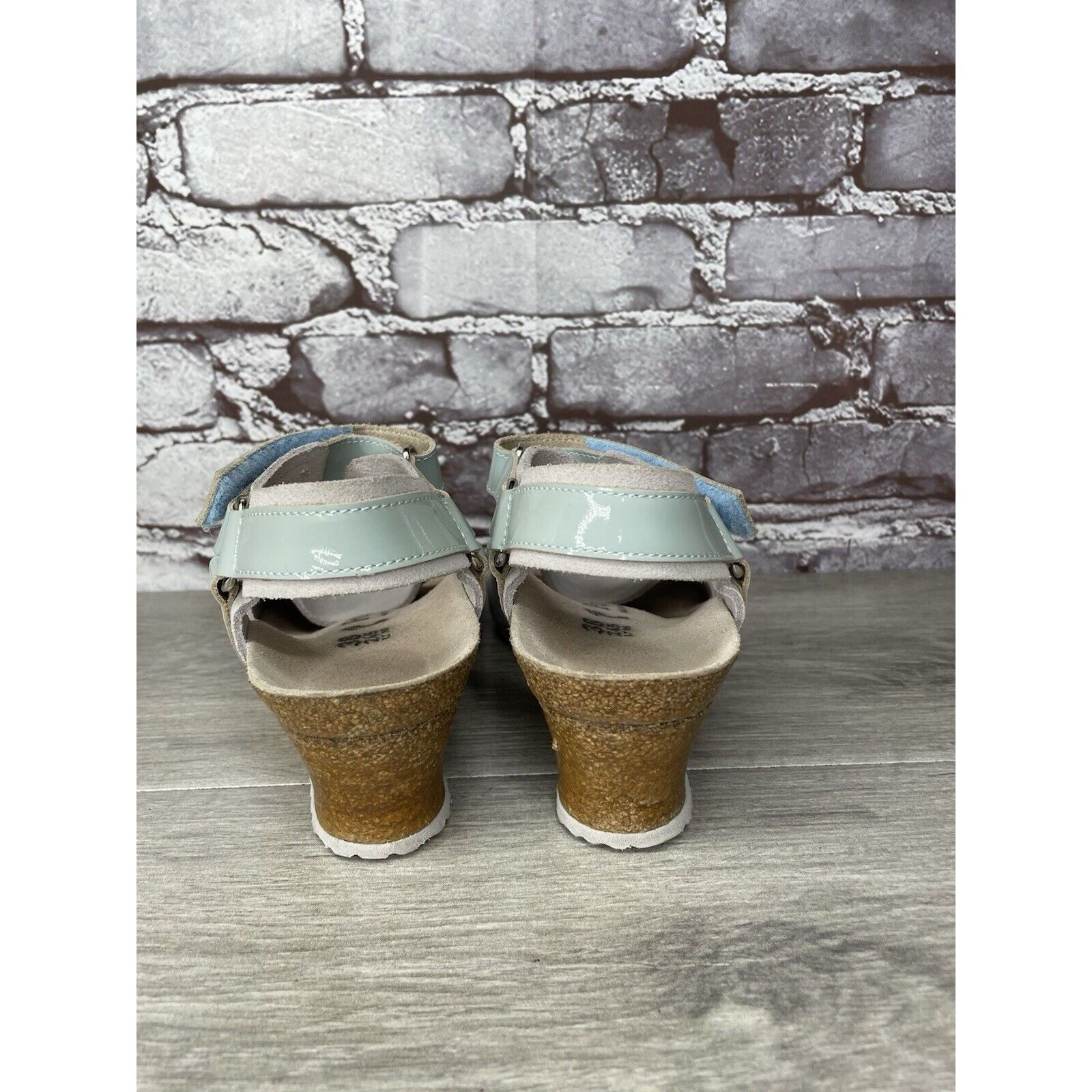 Birkenstock Papillio Grey Nubuck Suede Teal Patent Cork Wedg