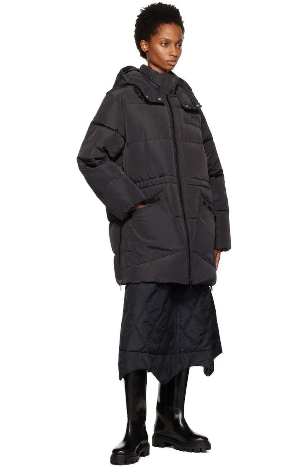 Ganni Black puffer oversized jacket coat xxs/xs