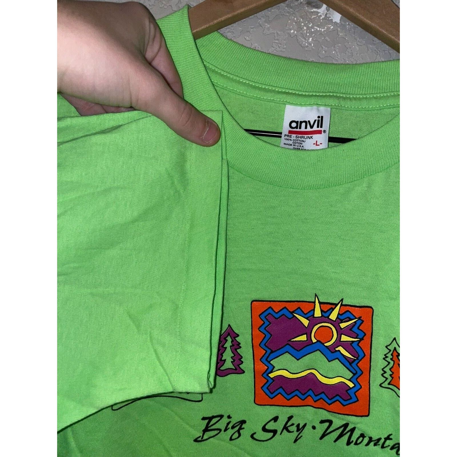Anvil Vintage Big Sky Montana Shirt Moose Elk Nature Green Tee 90s Size US L / EU 52-54 / 3 - 6 Thumbnail