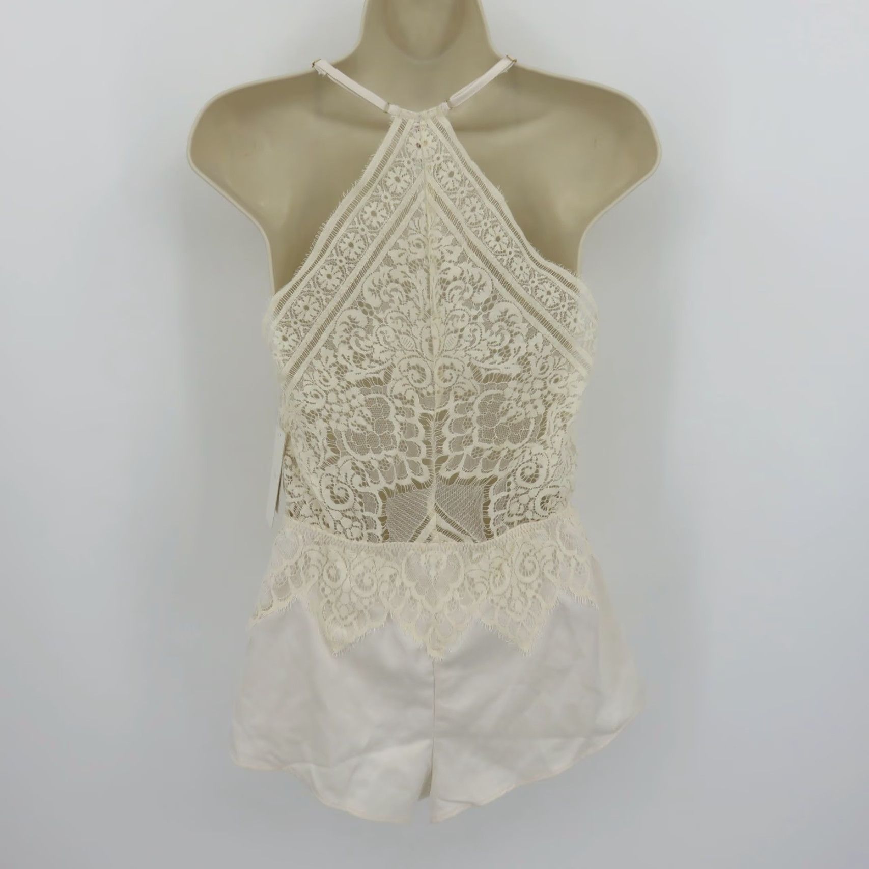 Vintage Flora Nikrooz Women XS Cream Floral Lace Romper One Piece NEW Size 26" / US 2 / IT 38 - 5 Thumbnail