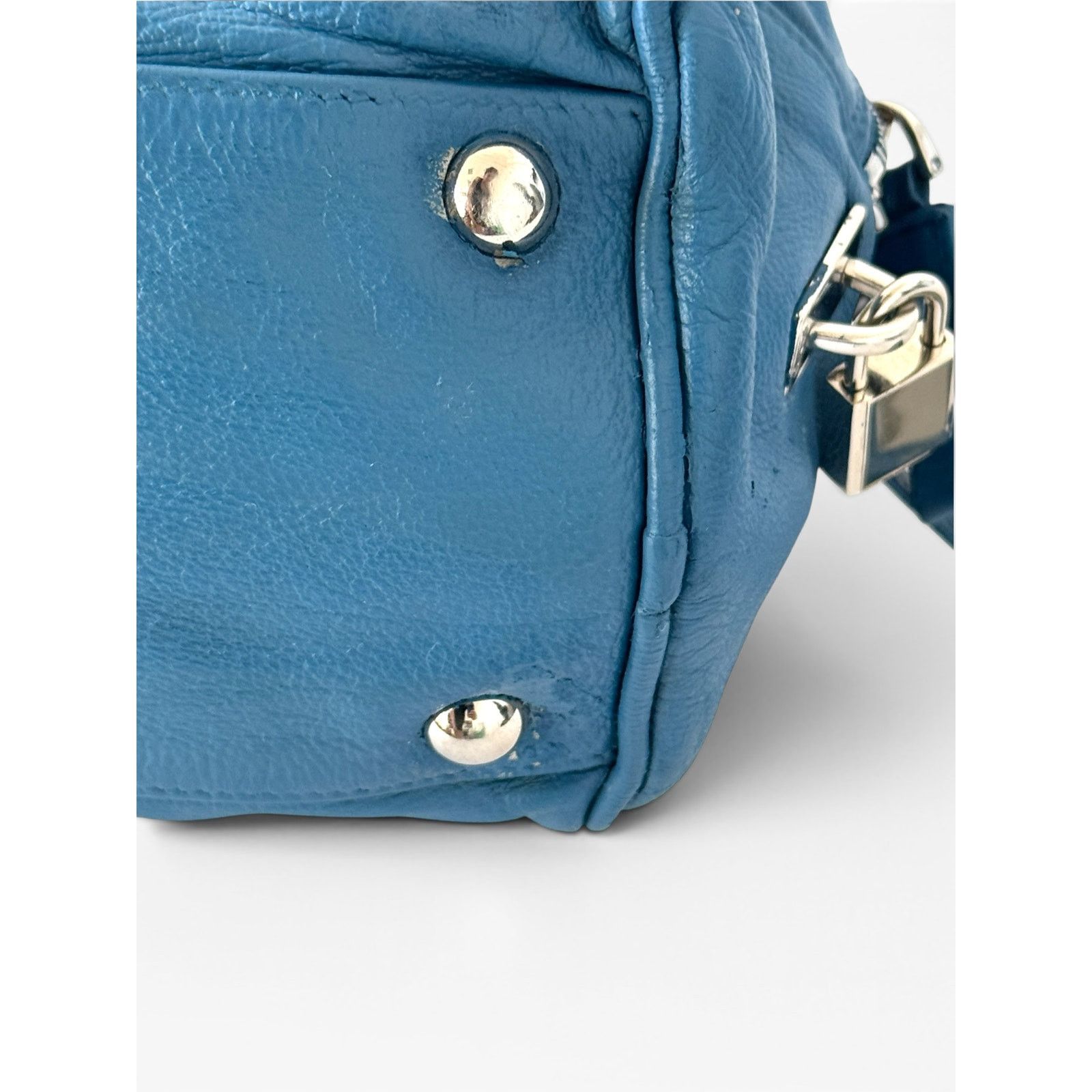 Prada Prada Bowling Leather Blue Bag Size ONE SIZE - 10 Thumbnail