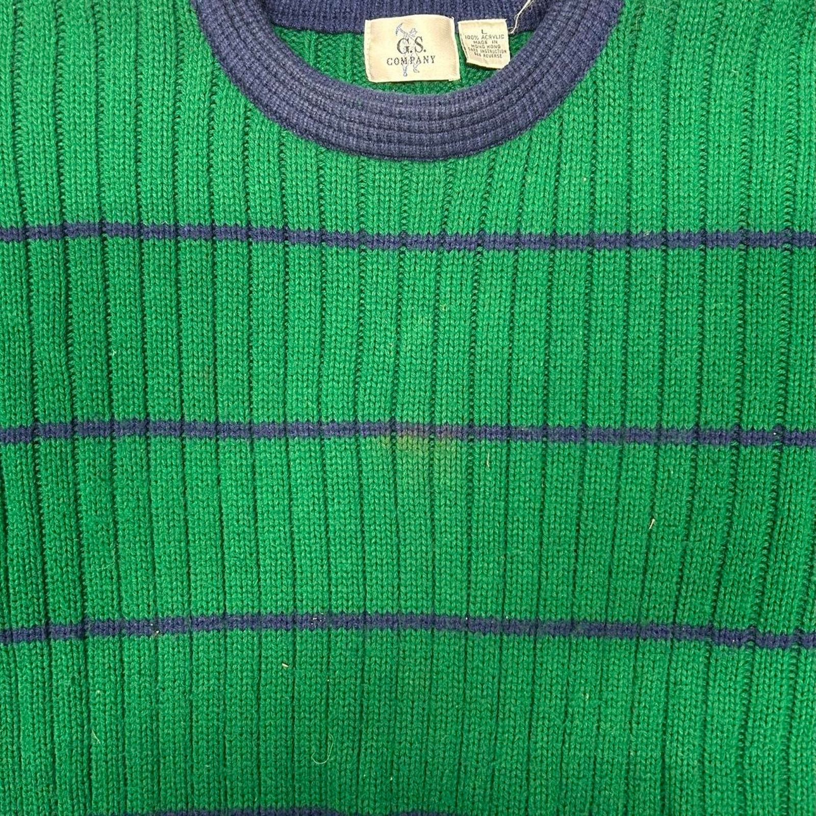 Other VTG 80s/90s Green and blue striped sweater Size L / US 10 / IT 46 - 2 Thumbnail