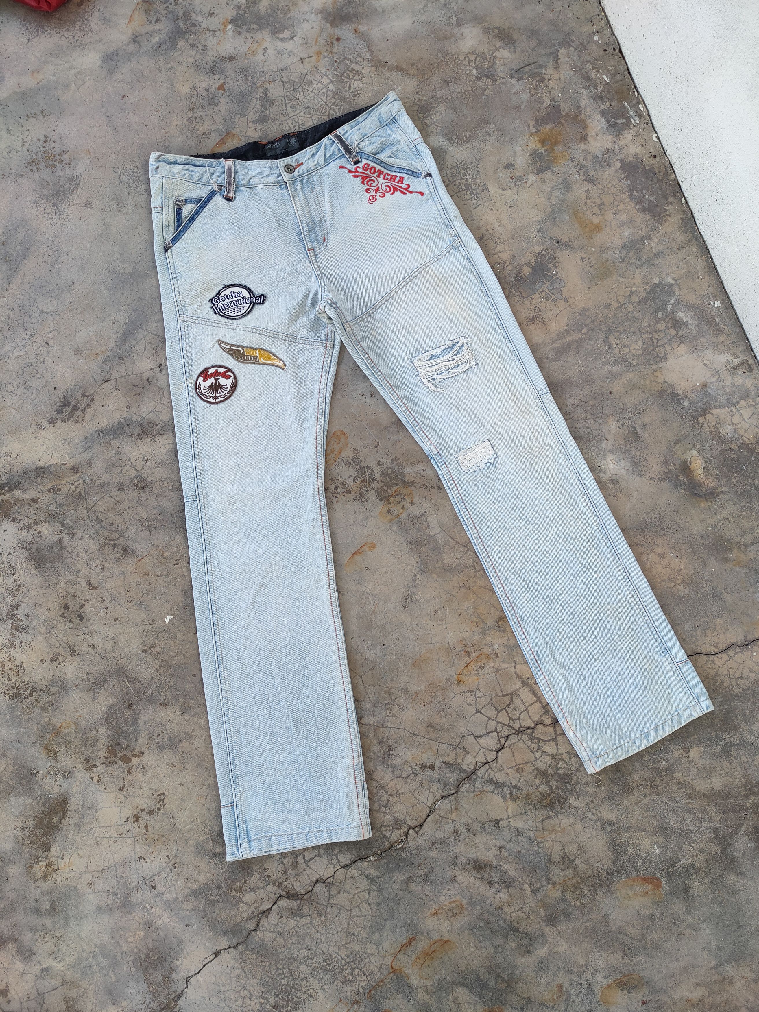 Gotcha W33 VINTAGE GOTCHA PATCH FADED JEANS DENIM PANTS Size US 33 - 2 Thumbnail