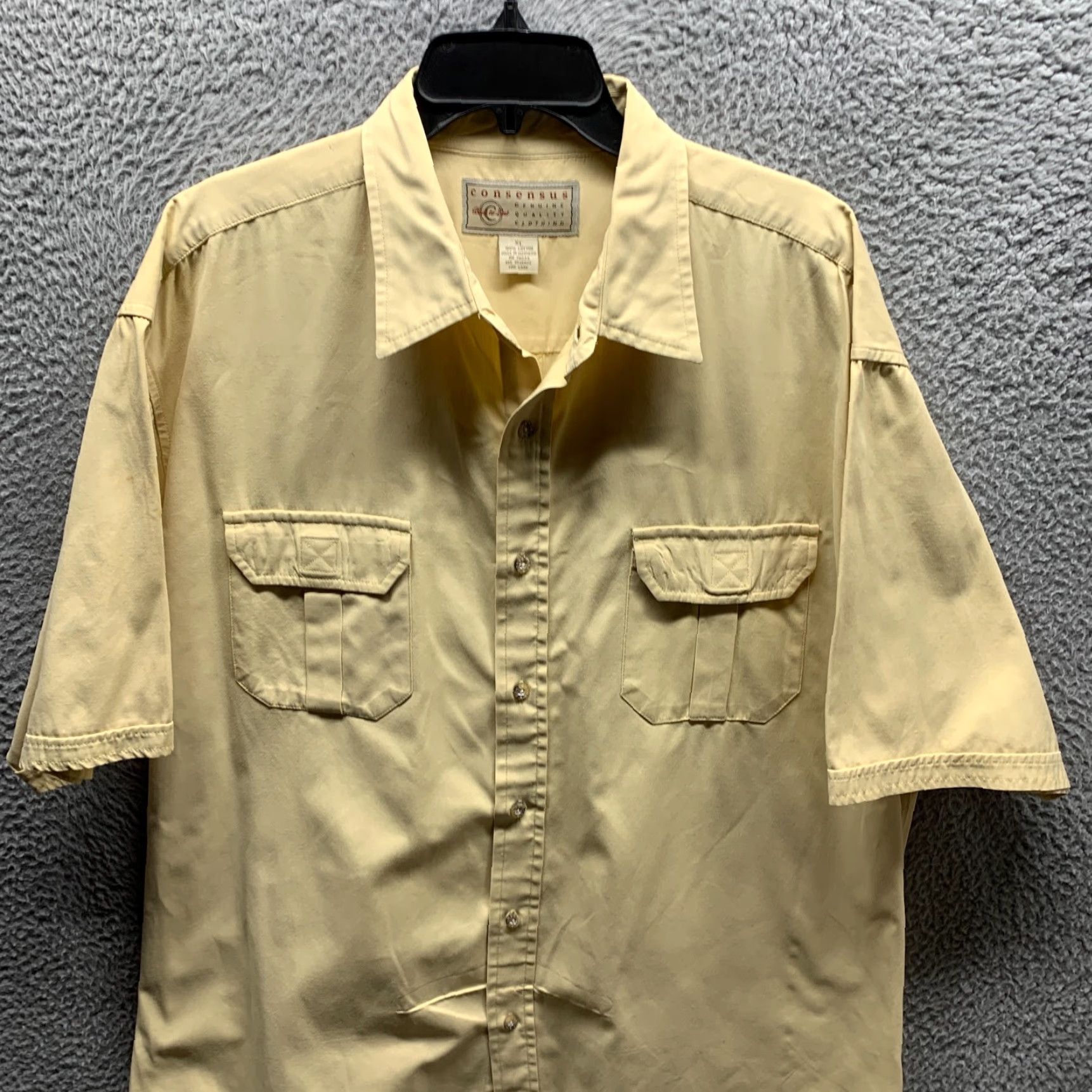 Vintage Consensus Shirt XL Adult Yellow Cotton Button-Up with Pockets, Outdoor, Casual Mens Size US XL / EU 56 / 4 - 2 Thumbnail